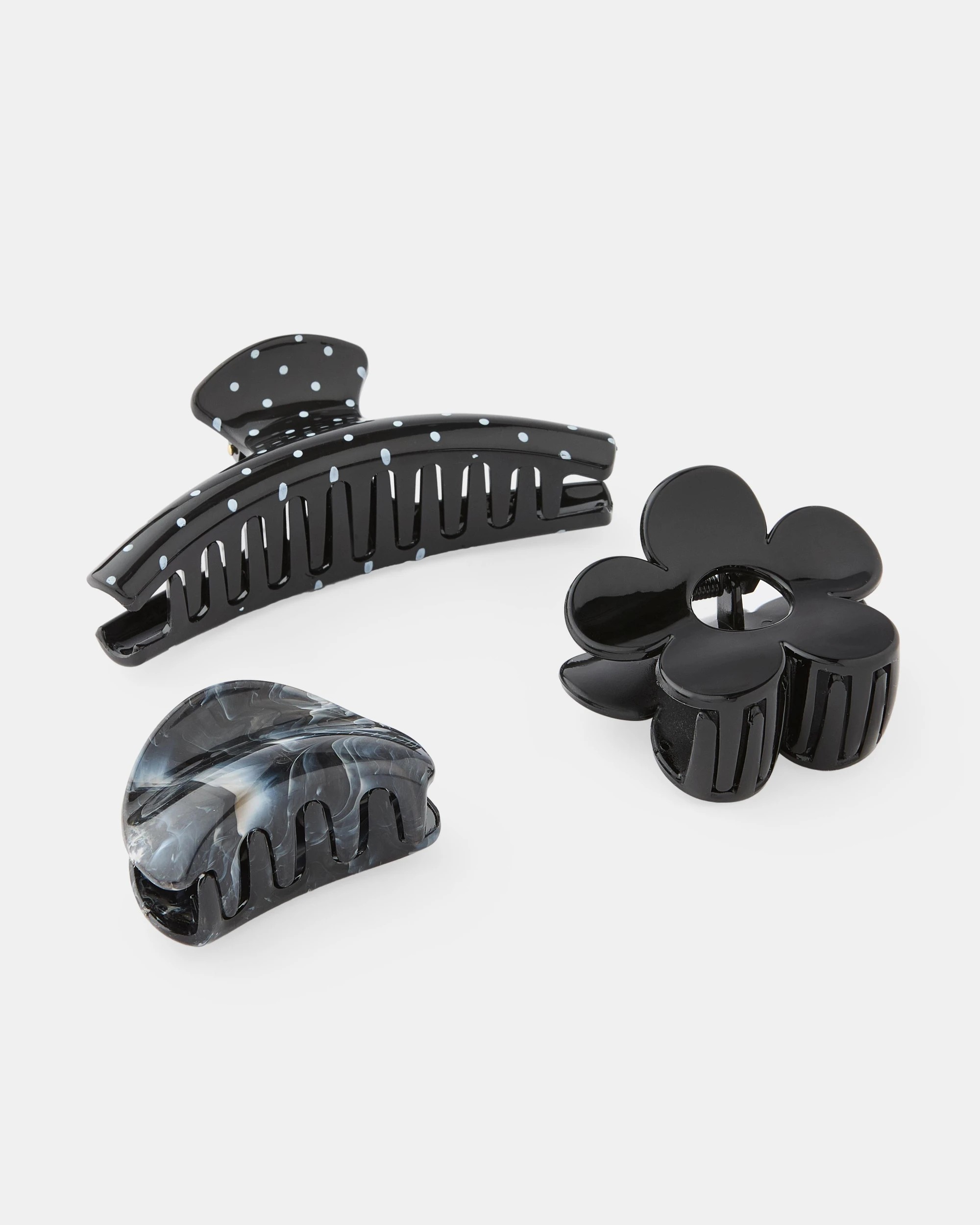 2 3 Pack Black Flower Claw Hair Clips, 2 of 4