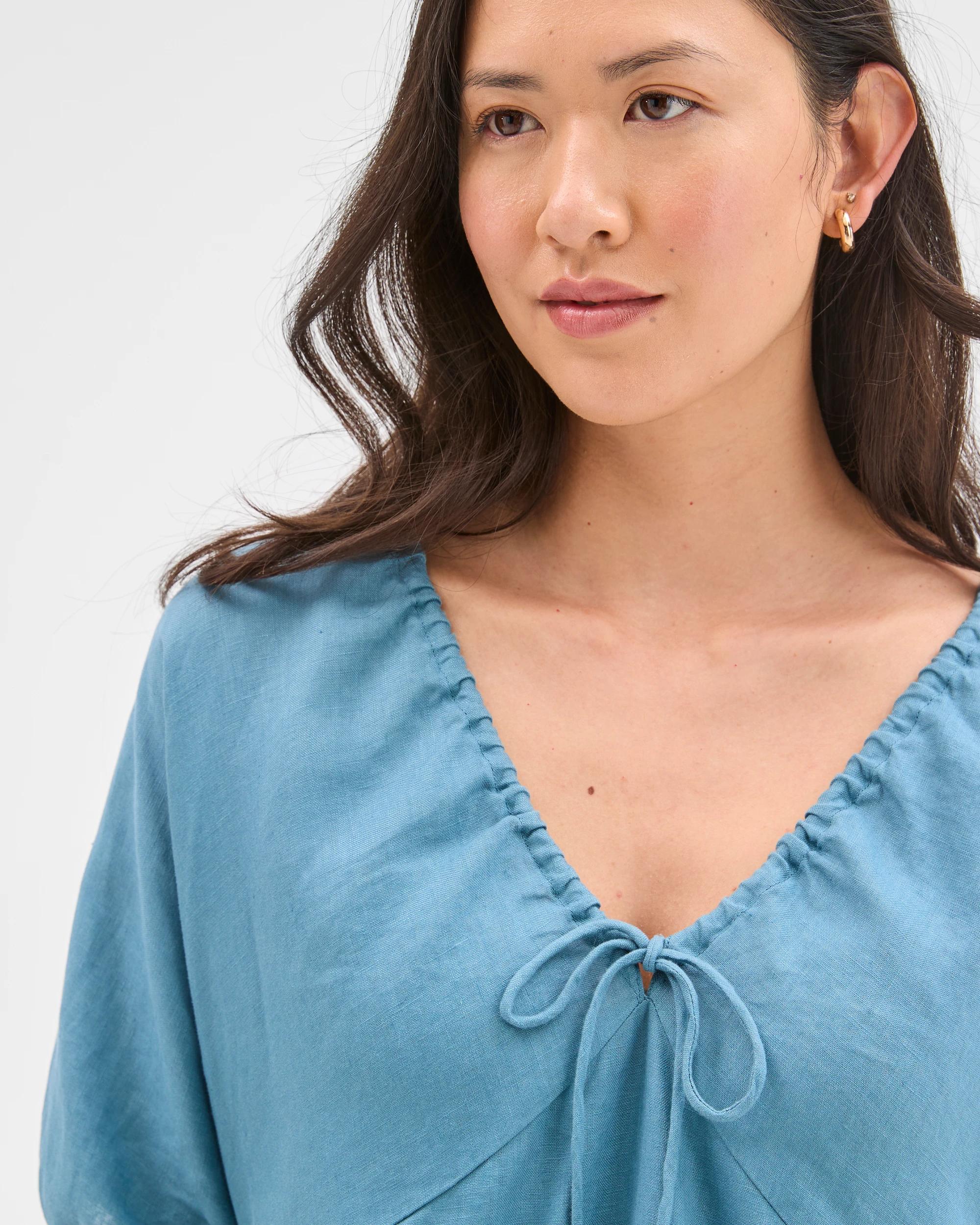 4 Target Woman European Linen Tie Mini Dress SEA TEAL, 4 of 5