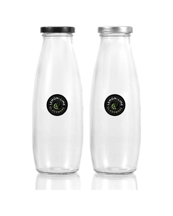 Lemon & Lime 450ml Glass Milk Bottle Container Storage W/ Screw Top Lid - Assorted