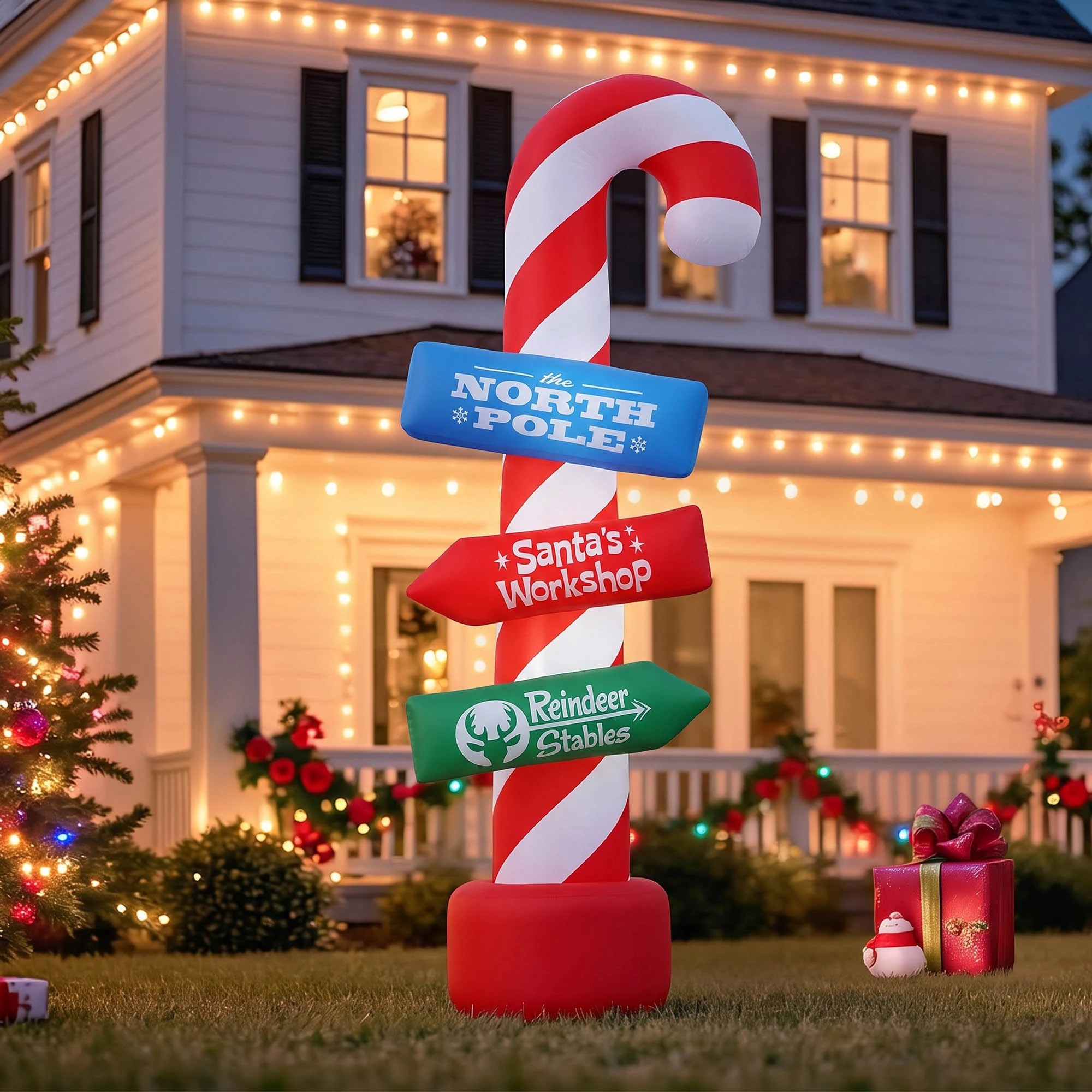 1 Jingle Jollys Christmas Inflatable Candy Pole 2.4M Illuminated Decorations - Multi, 1 of 8