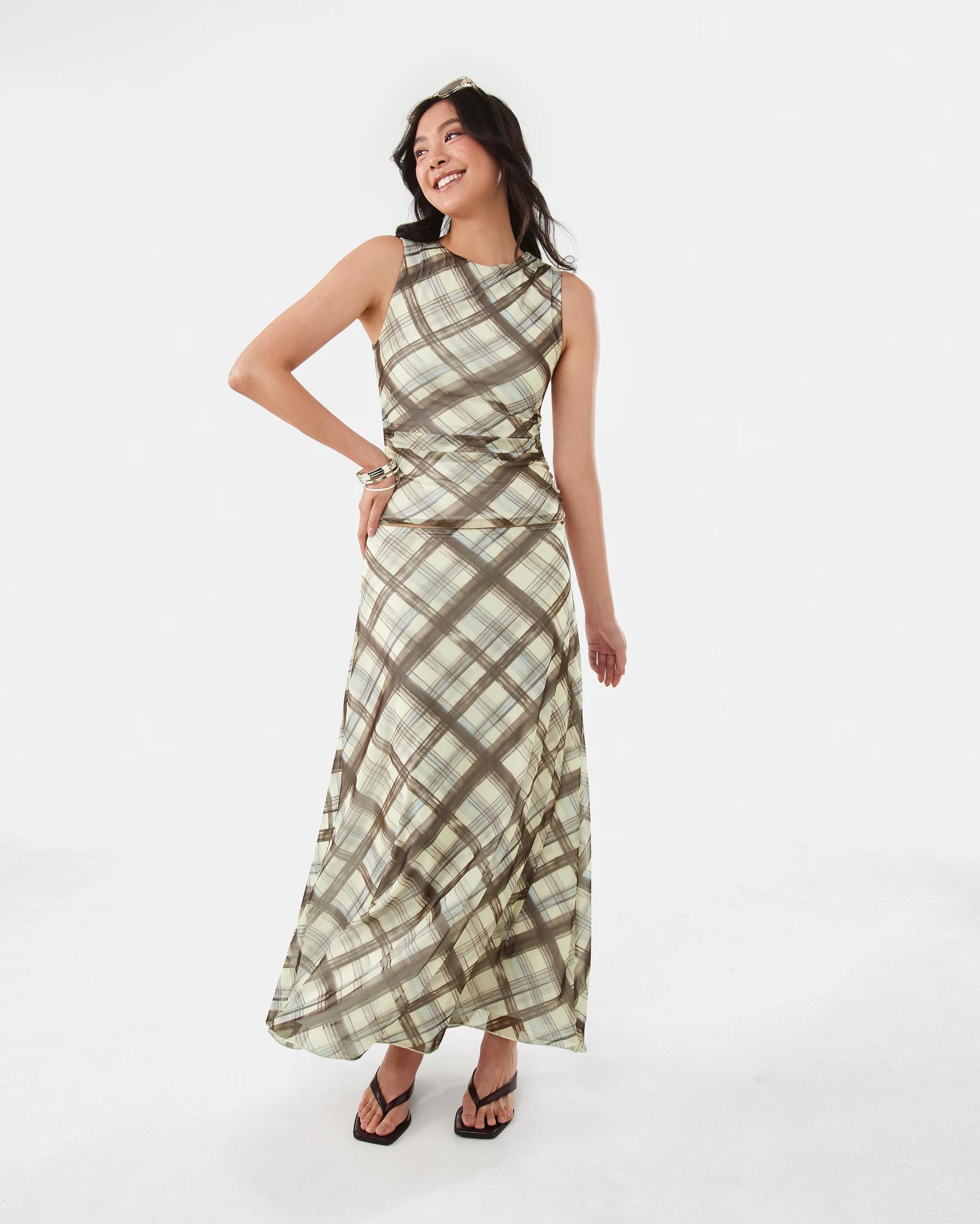 3 Check Mesh Maxi Skirt Butter Chk, 3 of 10