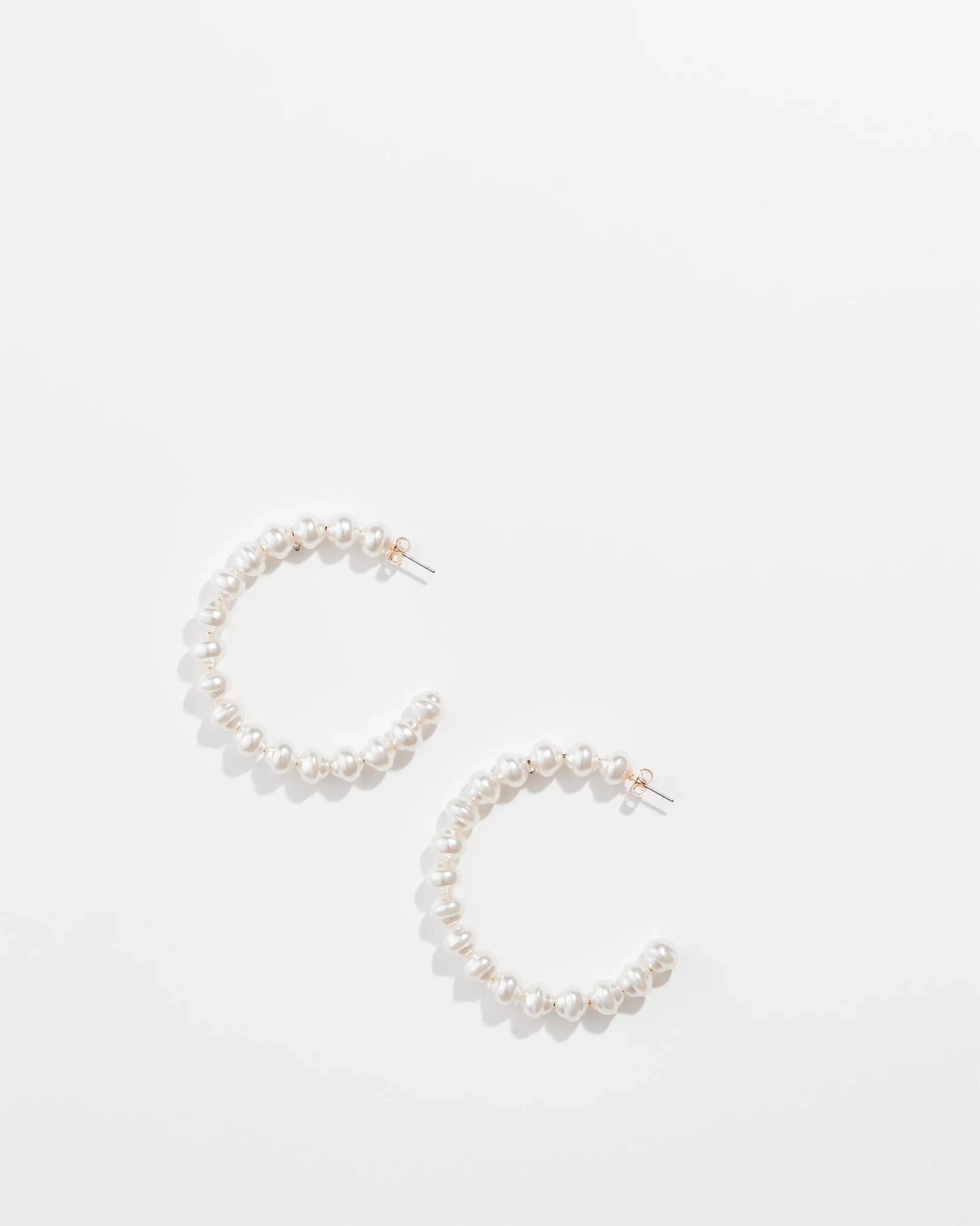 1 Target Irregular Faux Pearl Bead Hoop Earrings CREAM, 1 of 2