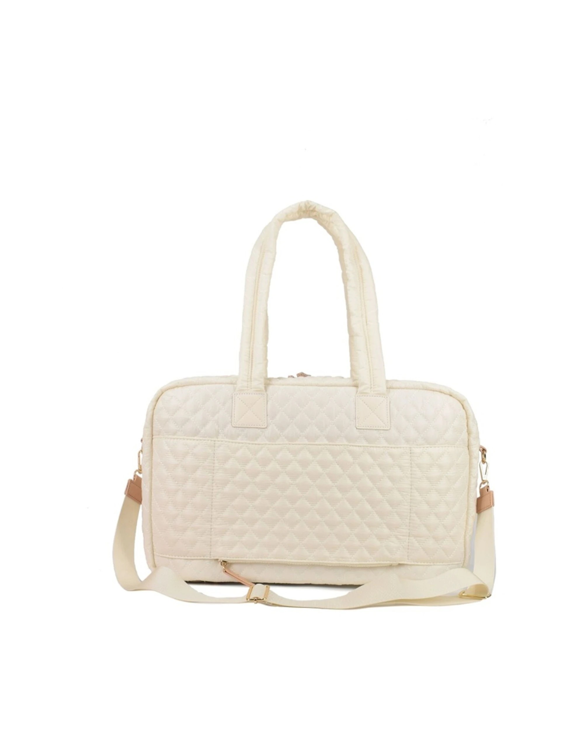 3 Tosca Womens Lightweight Quilted Metro Split Tote Travel Bag Mushroom - Beige, 3 of 5