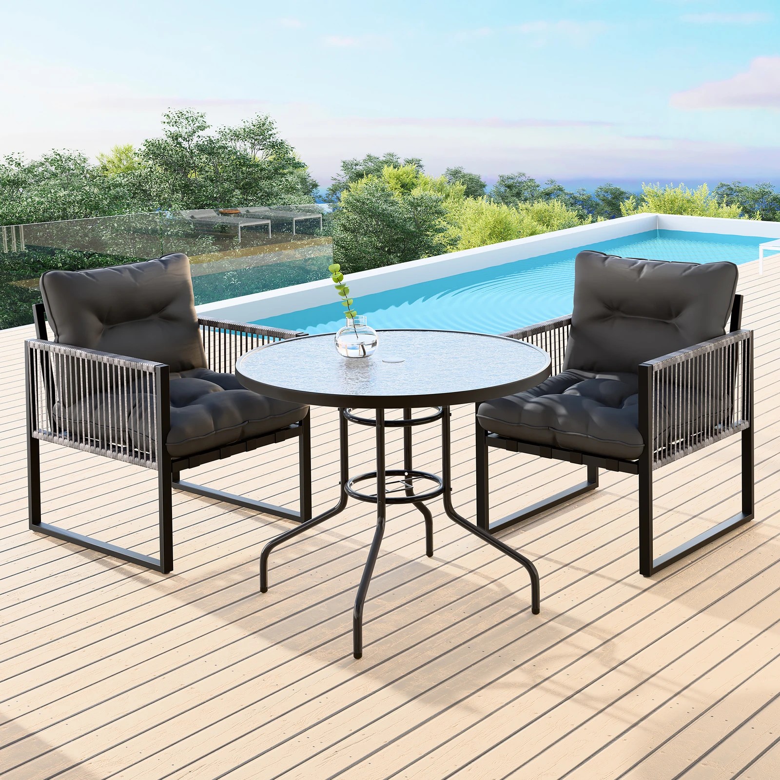 2 Alfordson Outdoor Patio Furniture Dining Table Lounge Chairs Set Glass Armchair - Grey, 2 of 10