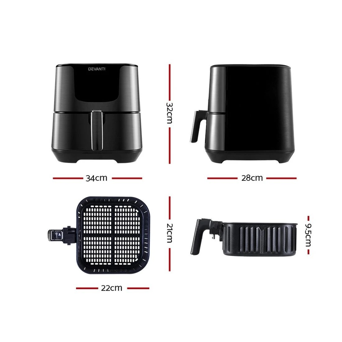 1 Devanti Air Fryer 7L LCD Fryers - Black, 1 of 7