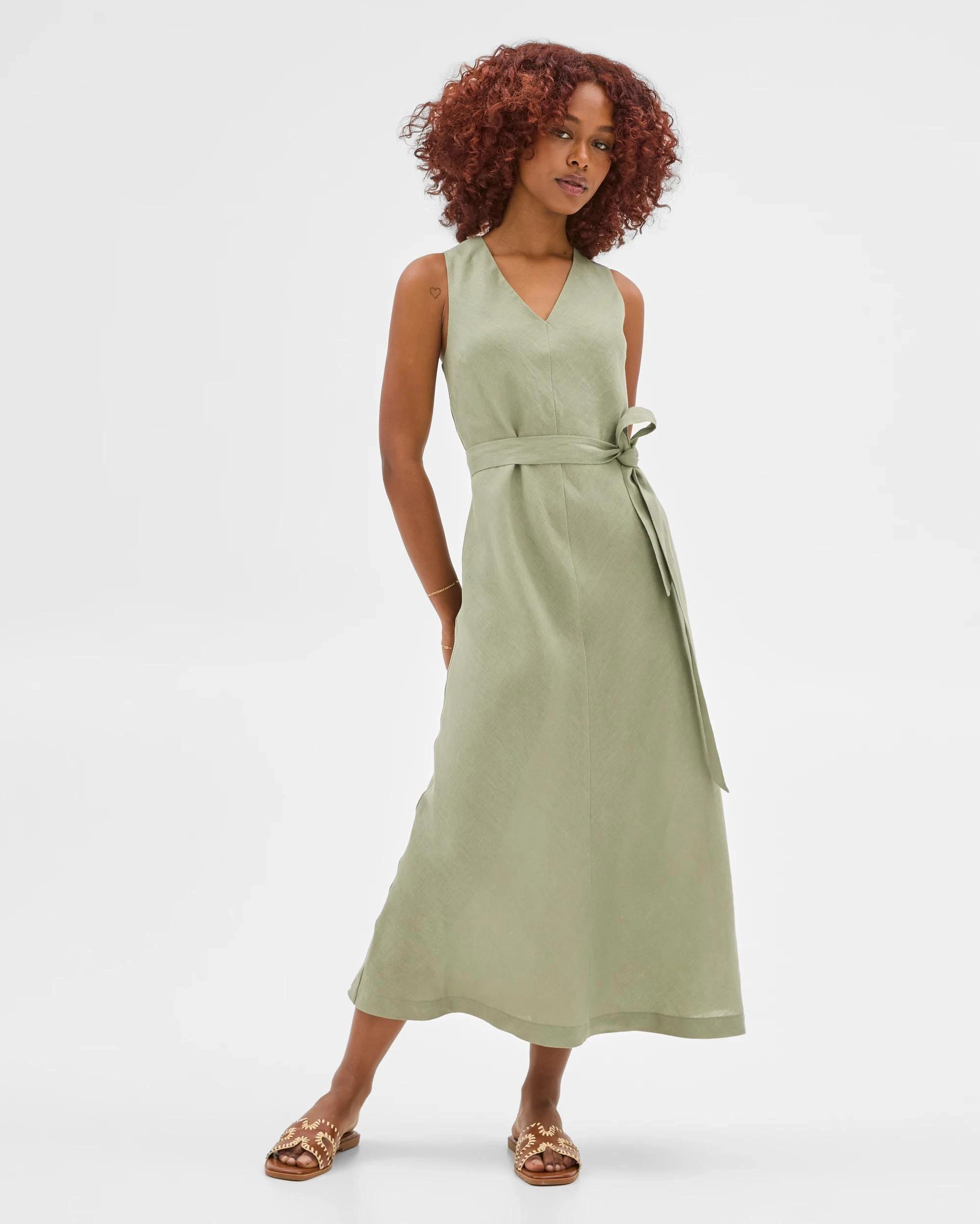 4 Target Petites Petites European Linen V-Neck Midi Dress SPRING SAGE, 4 of 6