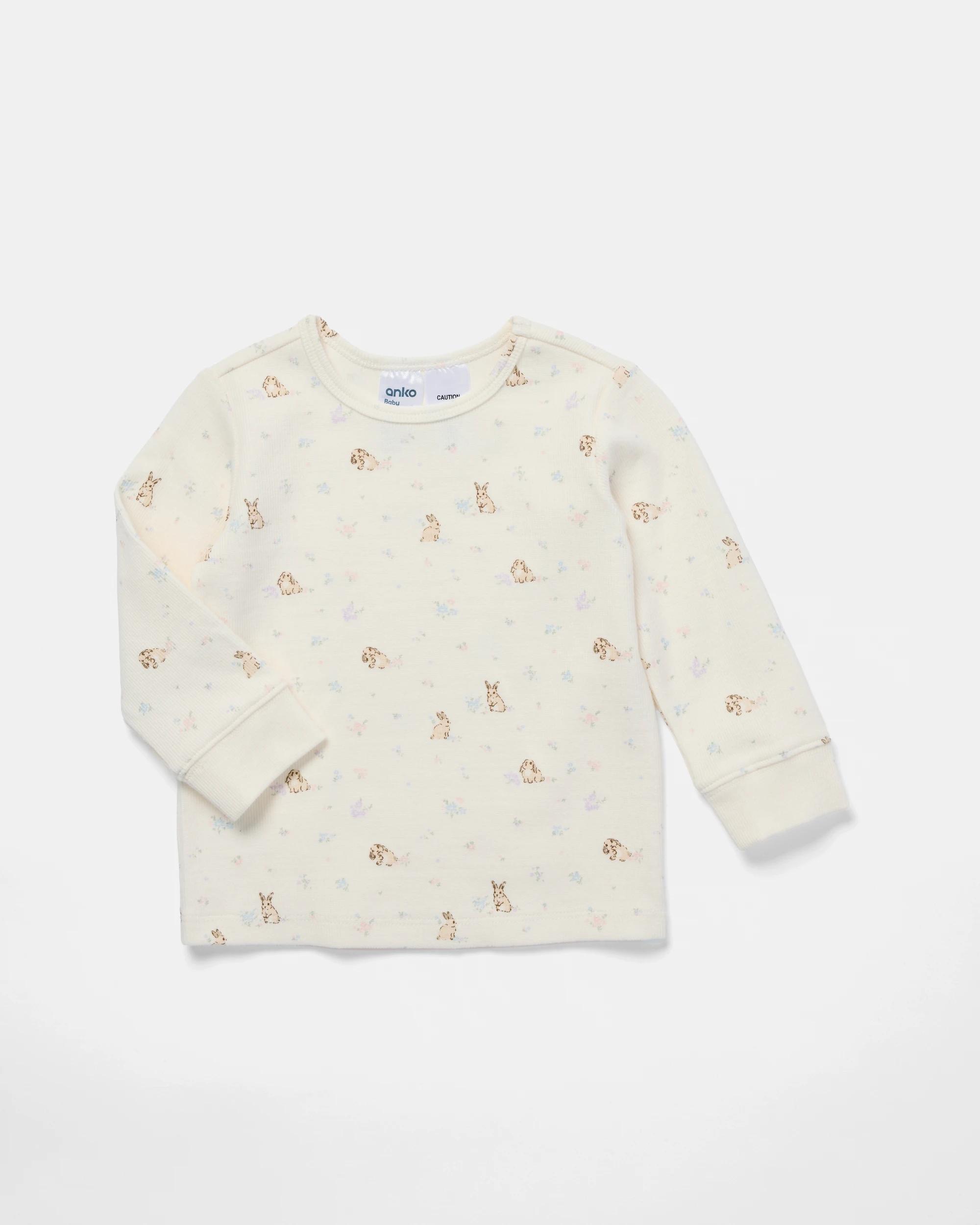 4 Cotton Ribbed Pyjama Set Beig Bunny, 4 of 8