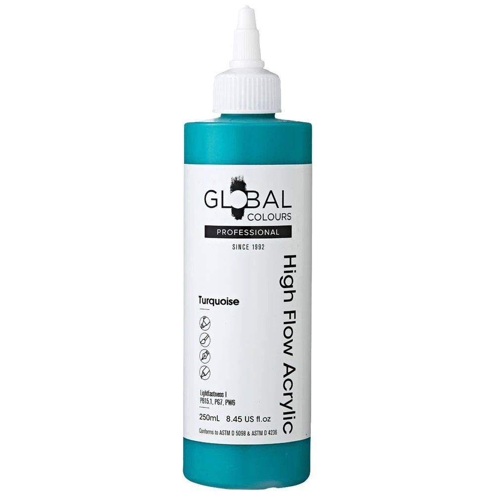 1 Global Colours High Flow Acrylic Paint 250mL Turquoise, 1 of 2