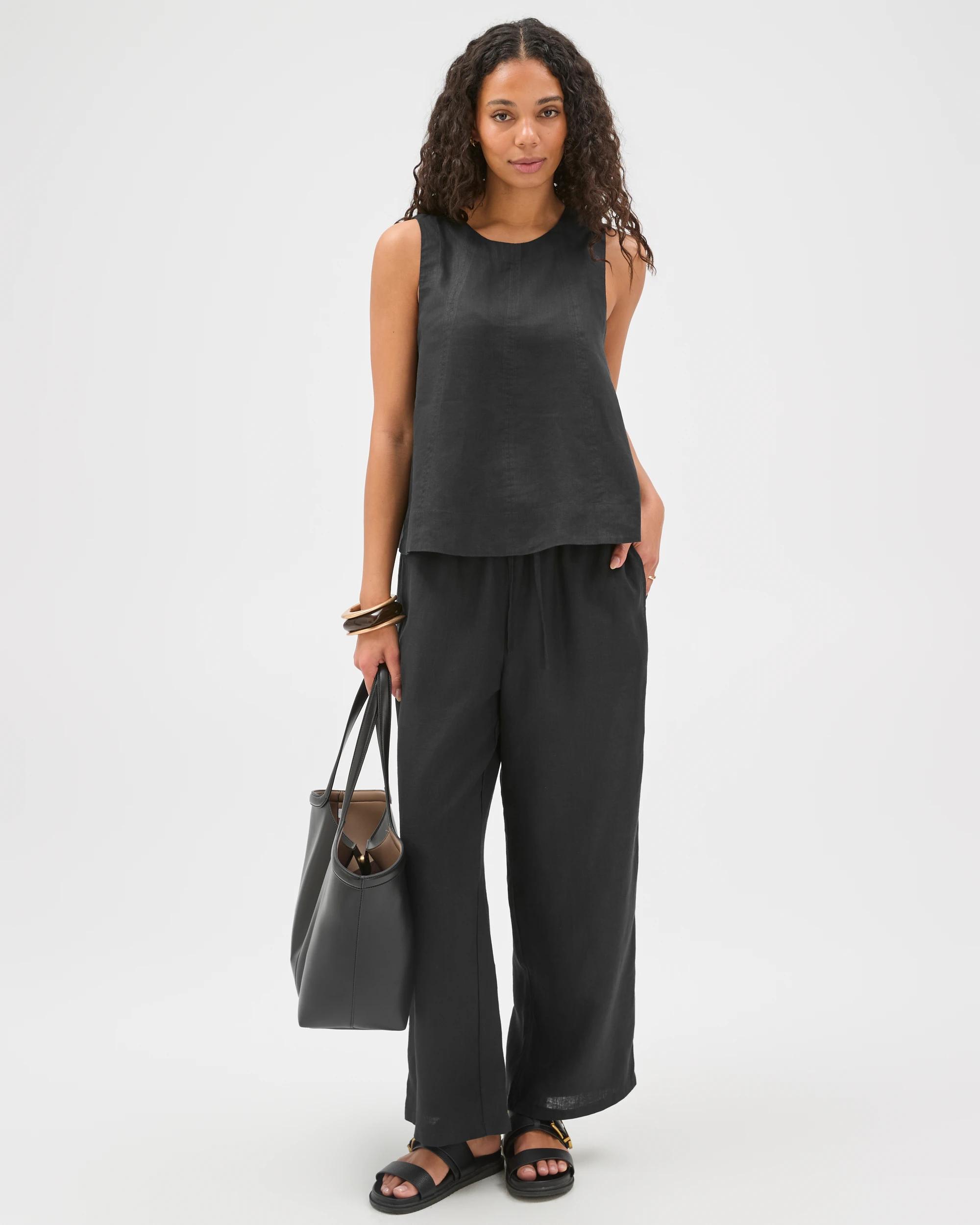 1 Target Woman European Linen Swing Tank Top BLACK, 1 of 7
