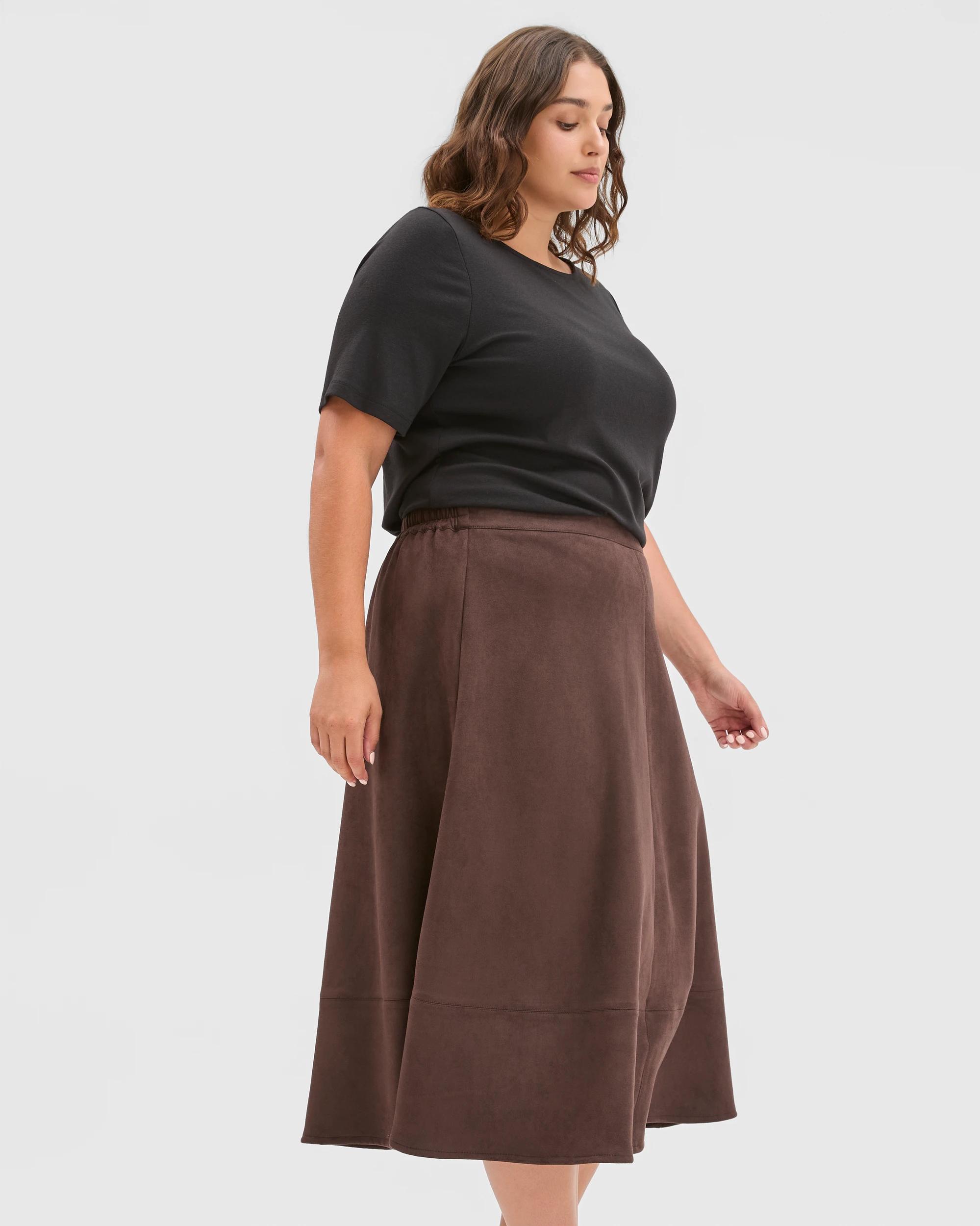 3 Target Curve Plus Size Faux Suede A-Line Midi Skirt CHOCOLATE, 3 of 5