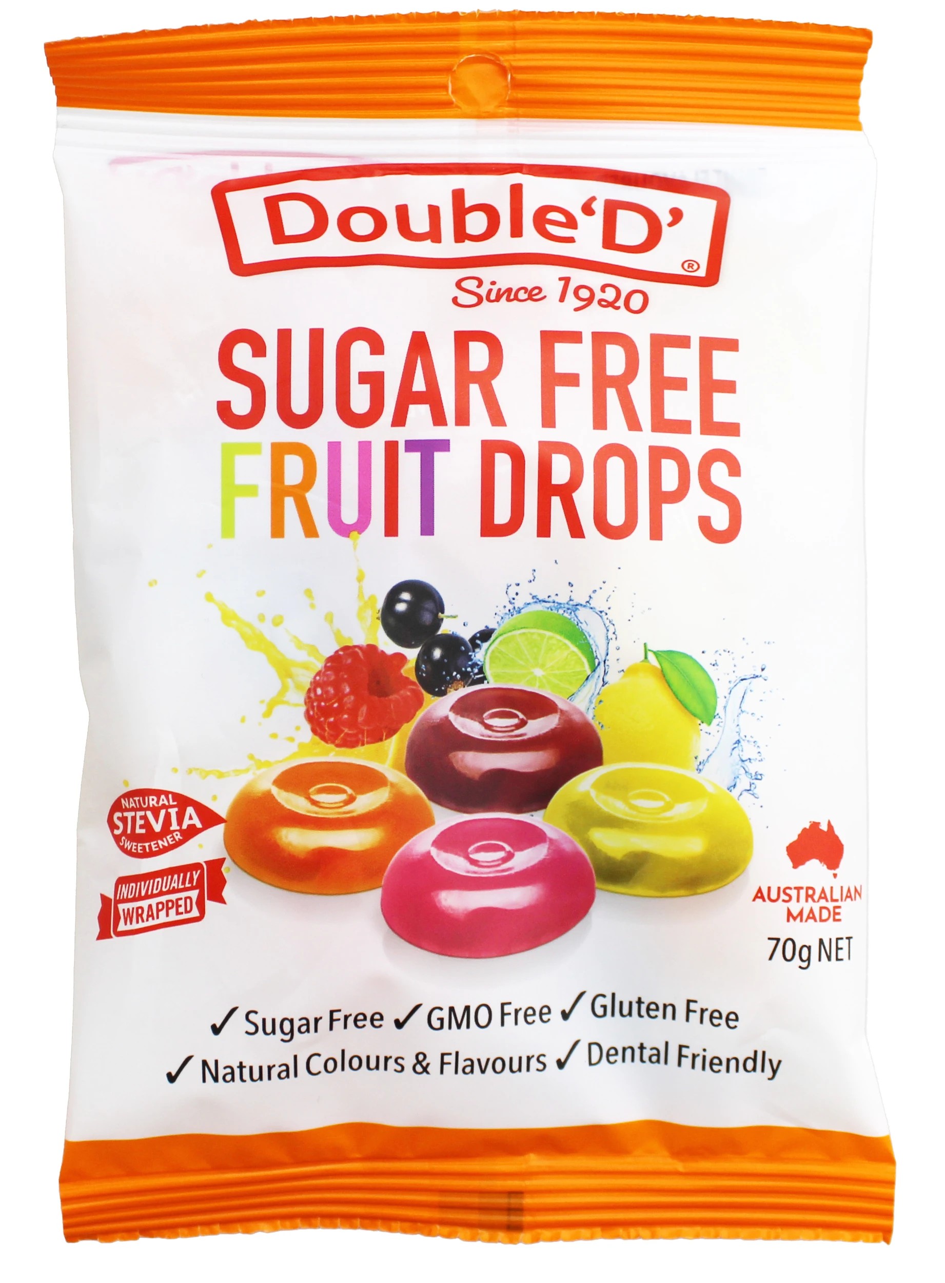 1 Double 'D' Sugar Free Fruit Drops 70g, 1 of 2