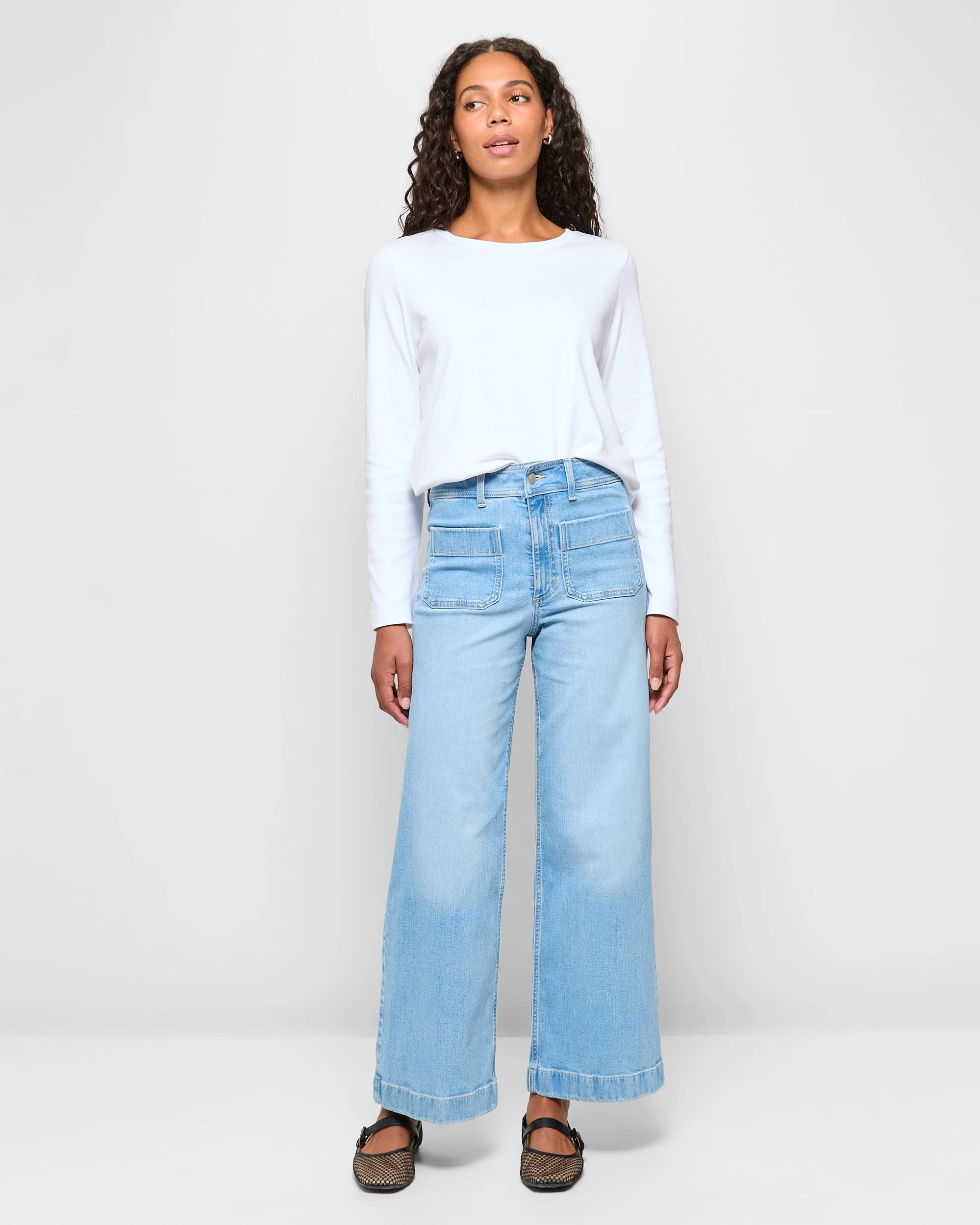 1 Target Mila Wide Leg High Rise Full Length Flat Front Denim Jeans OLD SCHOOL BLUE, 1 of 5