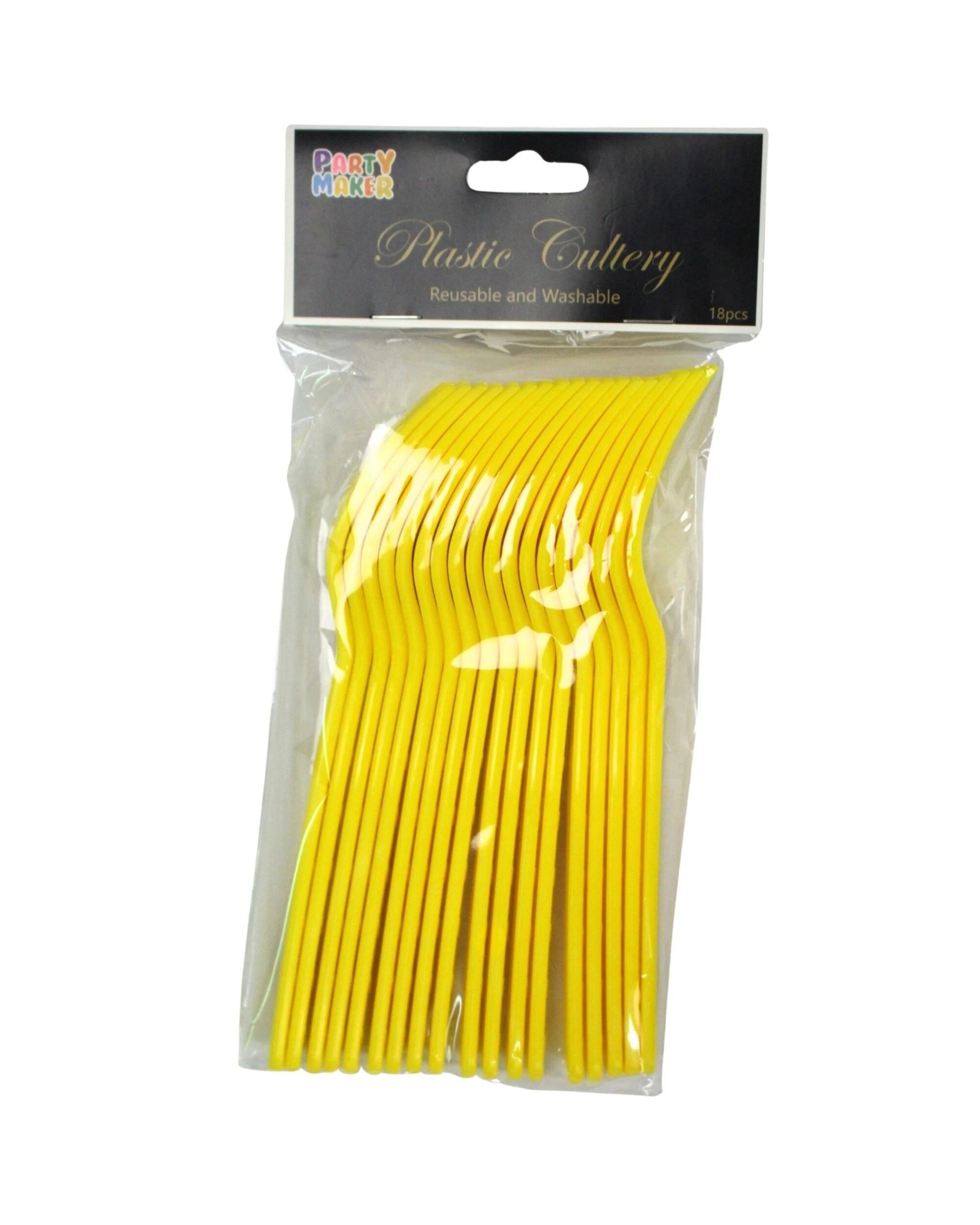 3 Party Maker Reusable Plastic Forks Pack of 18 - Yellow, 3 of 4
