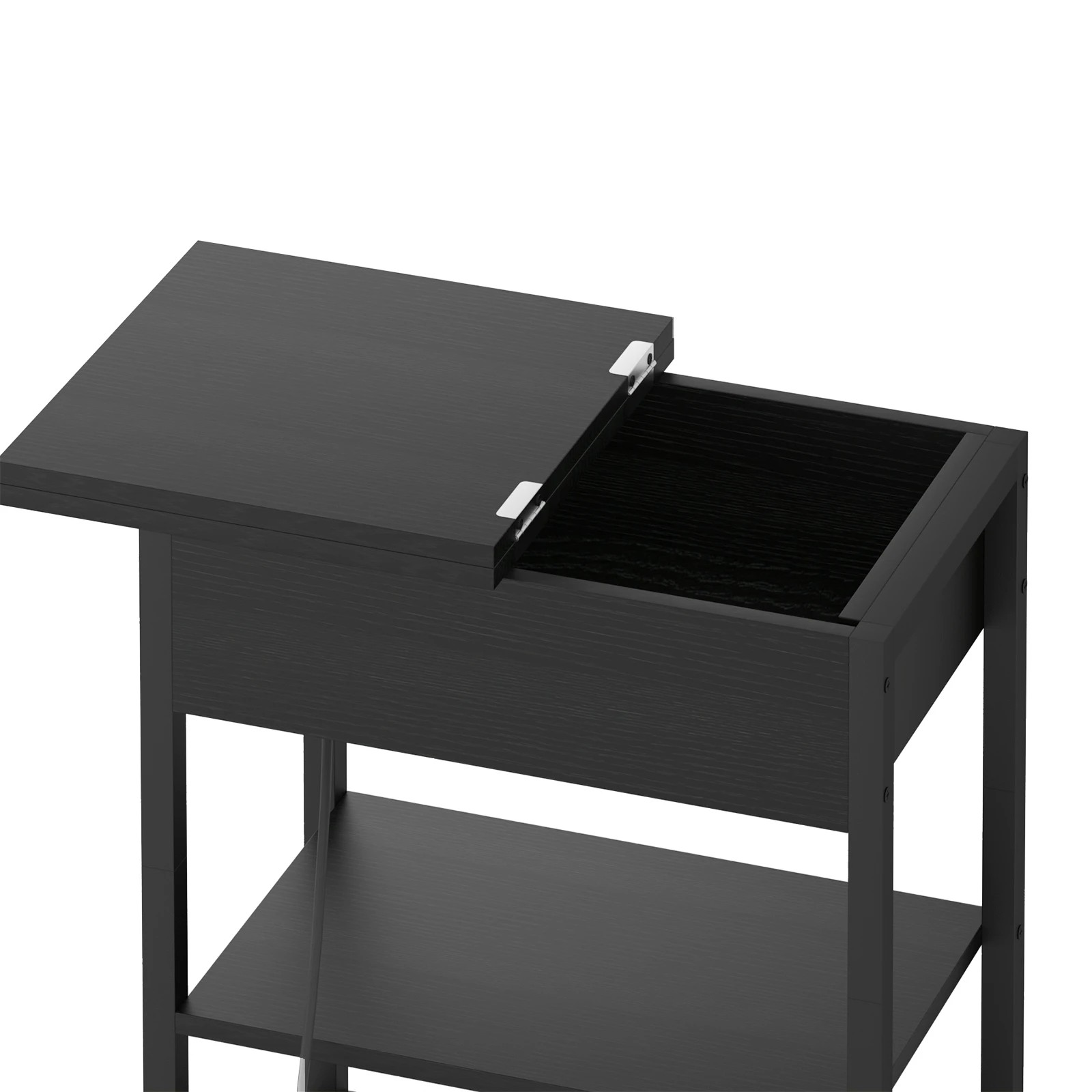 1 Advwin Flip Top Side Table  W/ Charging Station Black, 1 of 6