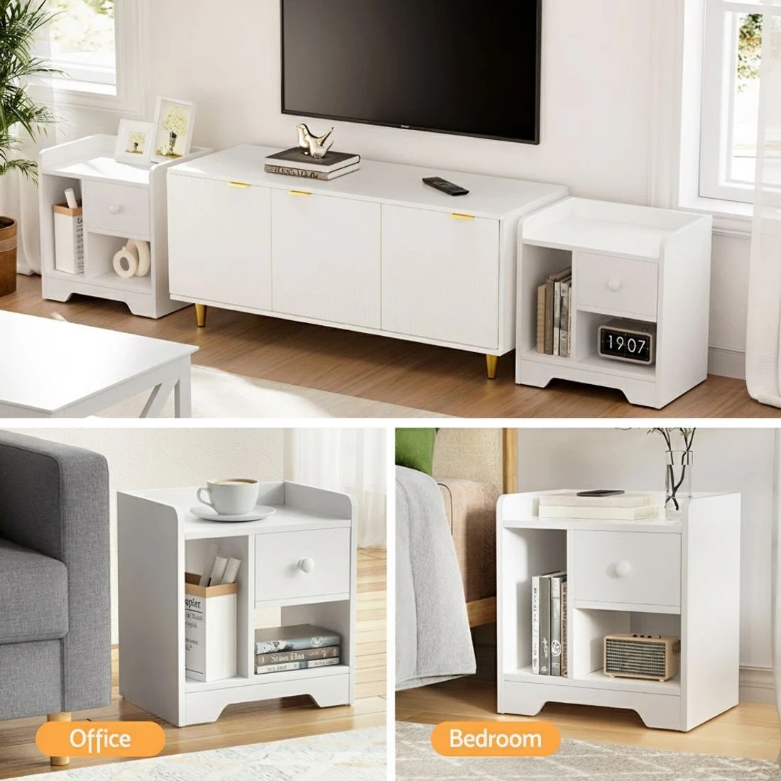 7 Artiss Bedside Table Drawer Nightstand Side End Table Storage Open Shelf - White, 7 of 8