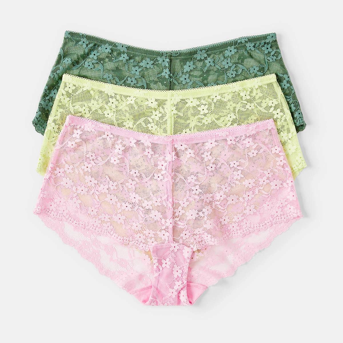 1 3 Pack Lace Boyleg Briefs Pl Sl Sg, 1 of 7