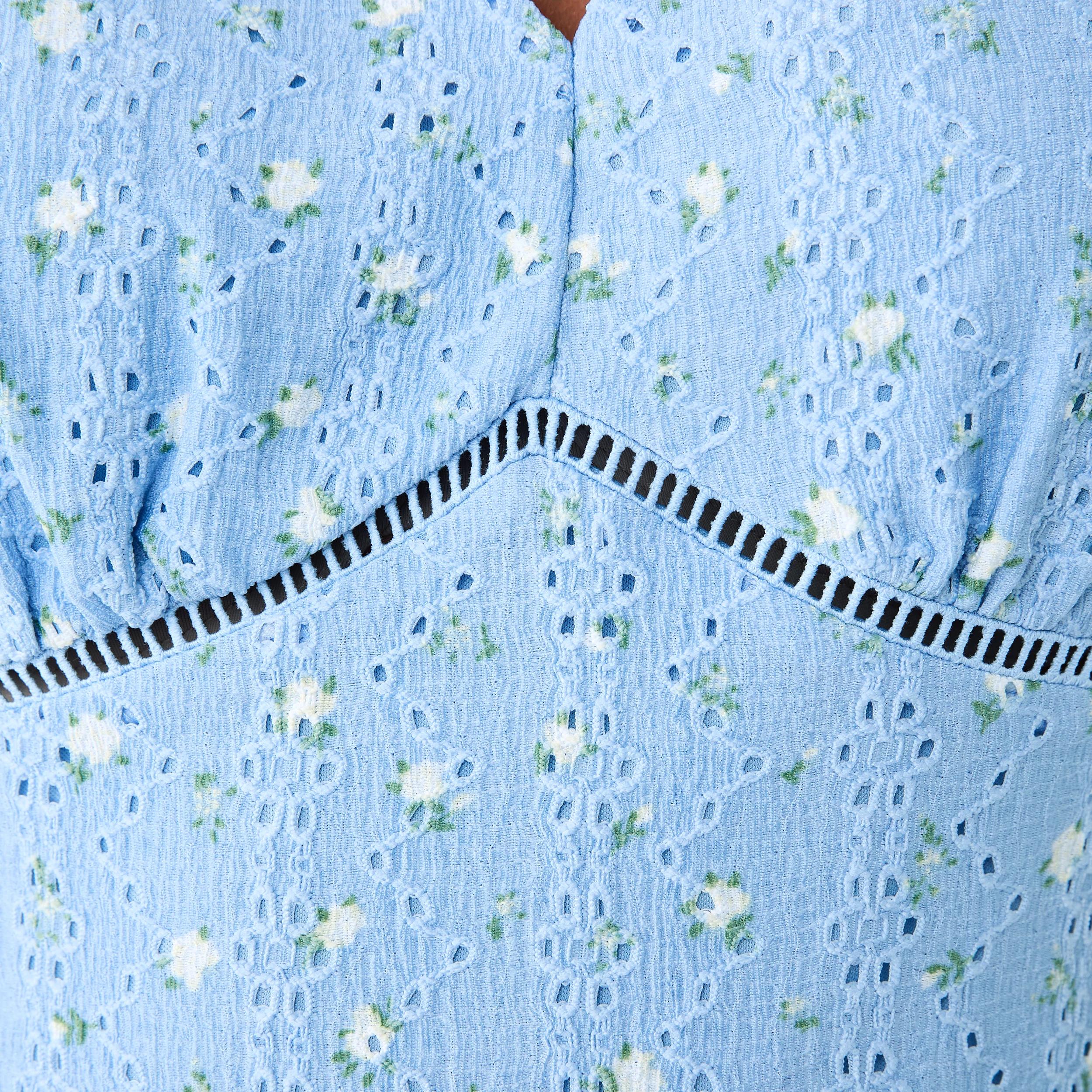 7 Sleeveless Broderie V-Neck Mini Dress Blue Ditsy, 7 of 8
