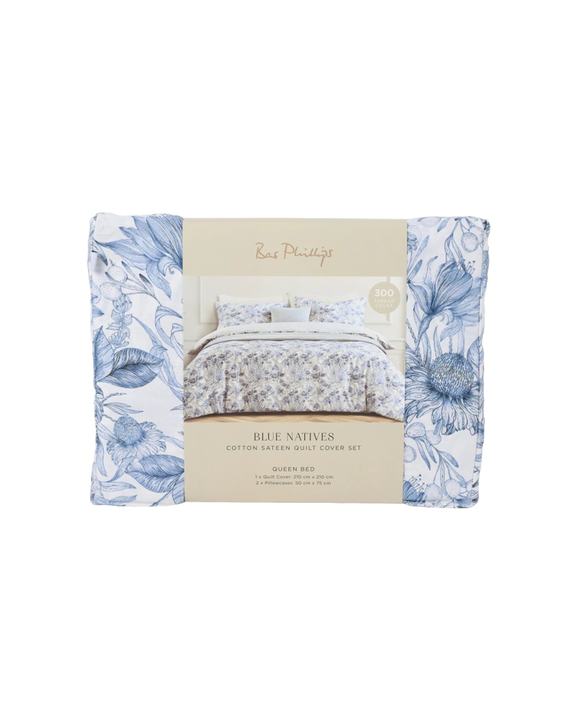 1 Bas Phillips Quilt Cover & Pillowcases Bedding Set Natives - Queen Bed - Blue, 1 of 5