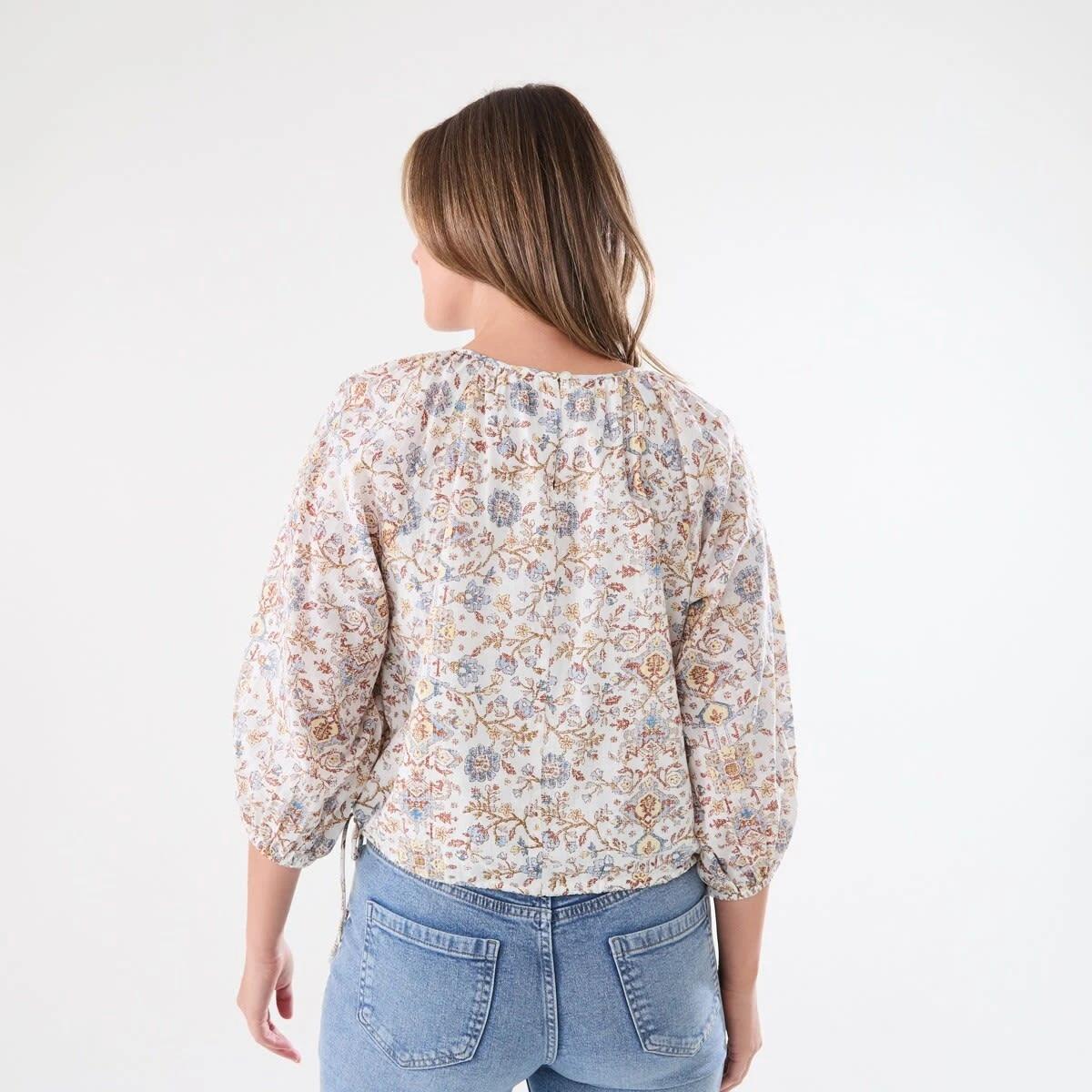 3 Long Sleeve Waist Tie Raglan Top BOHO FLORAL BRUNI BLUE, 3 of 6