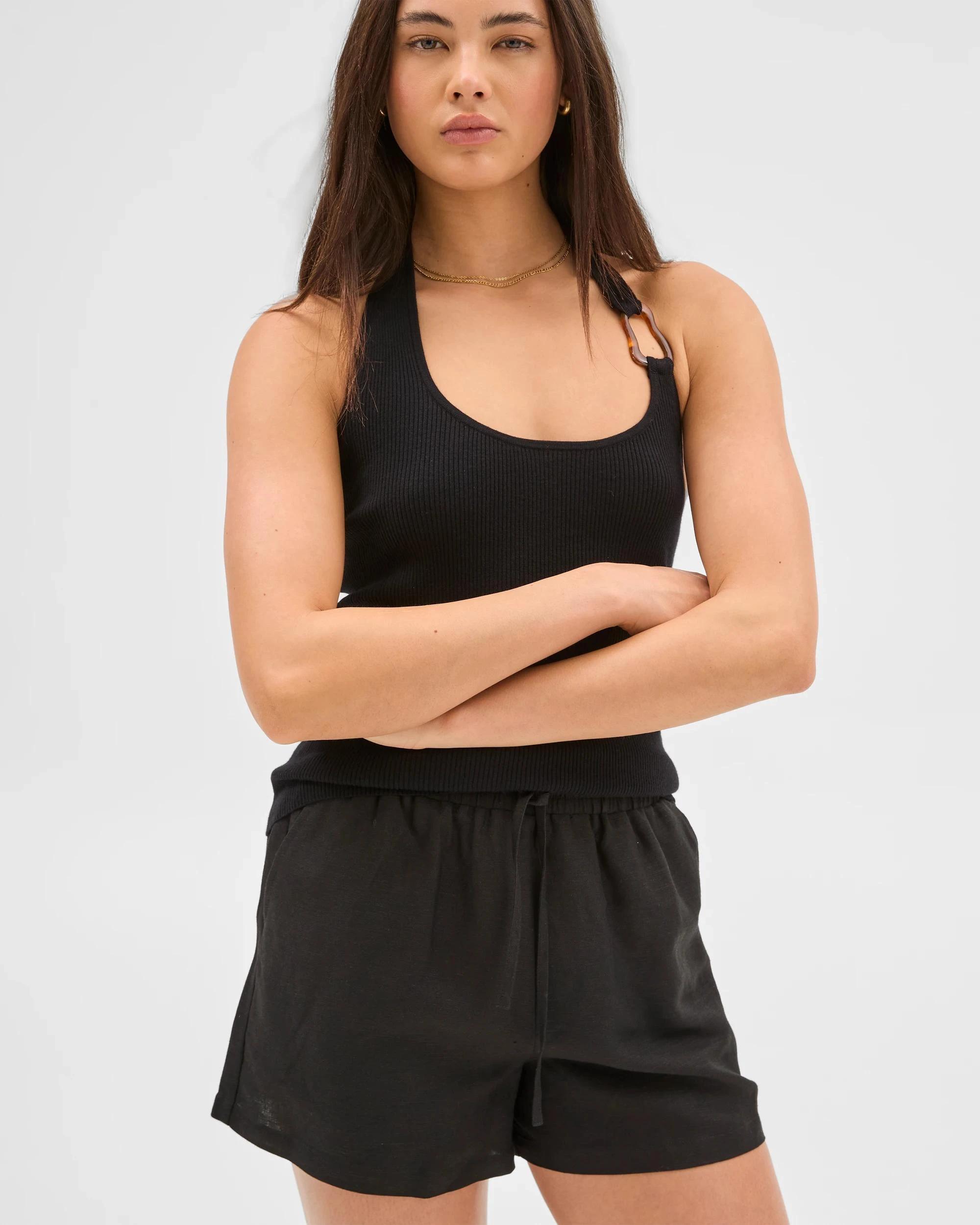 3 European Linen Blend Pull On Shorts - Lily Loves BLACK, 3 of 6