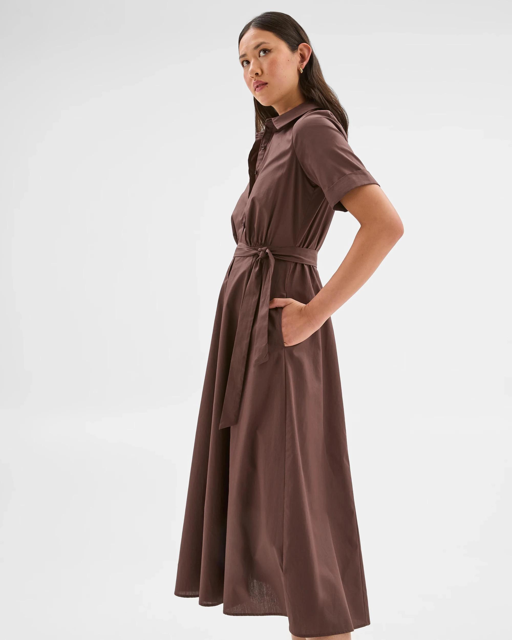 1 Australian Cotton Midi Shirt Dress - Preview LIGHT CHOCOLATE, 1 of 7