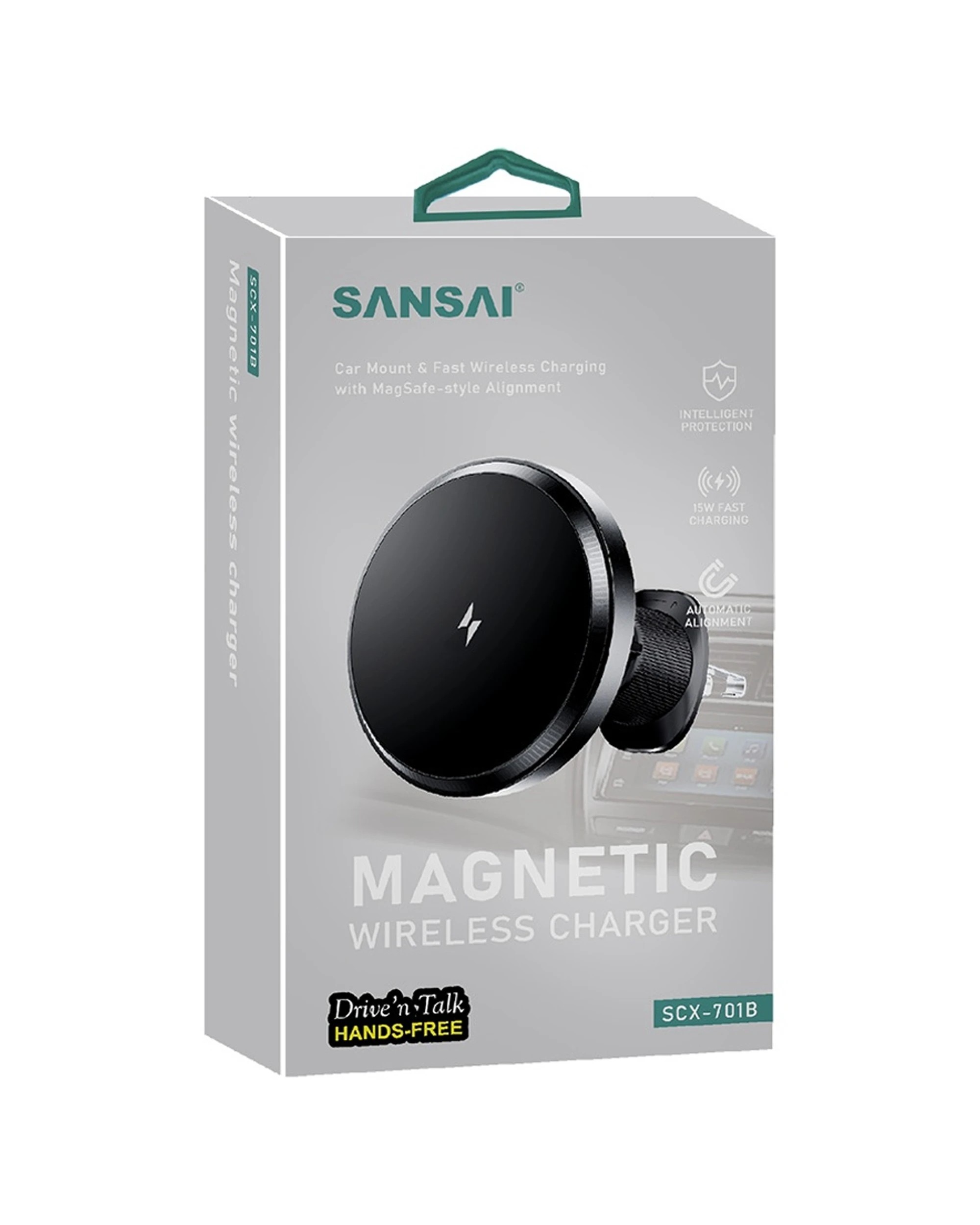 1 Sansai Magnetic Car Charger MagSafe Compatible Fast Wireless 15W - Black, 1 of 3