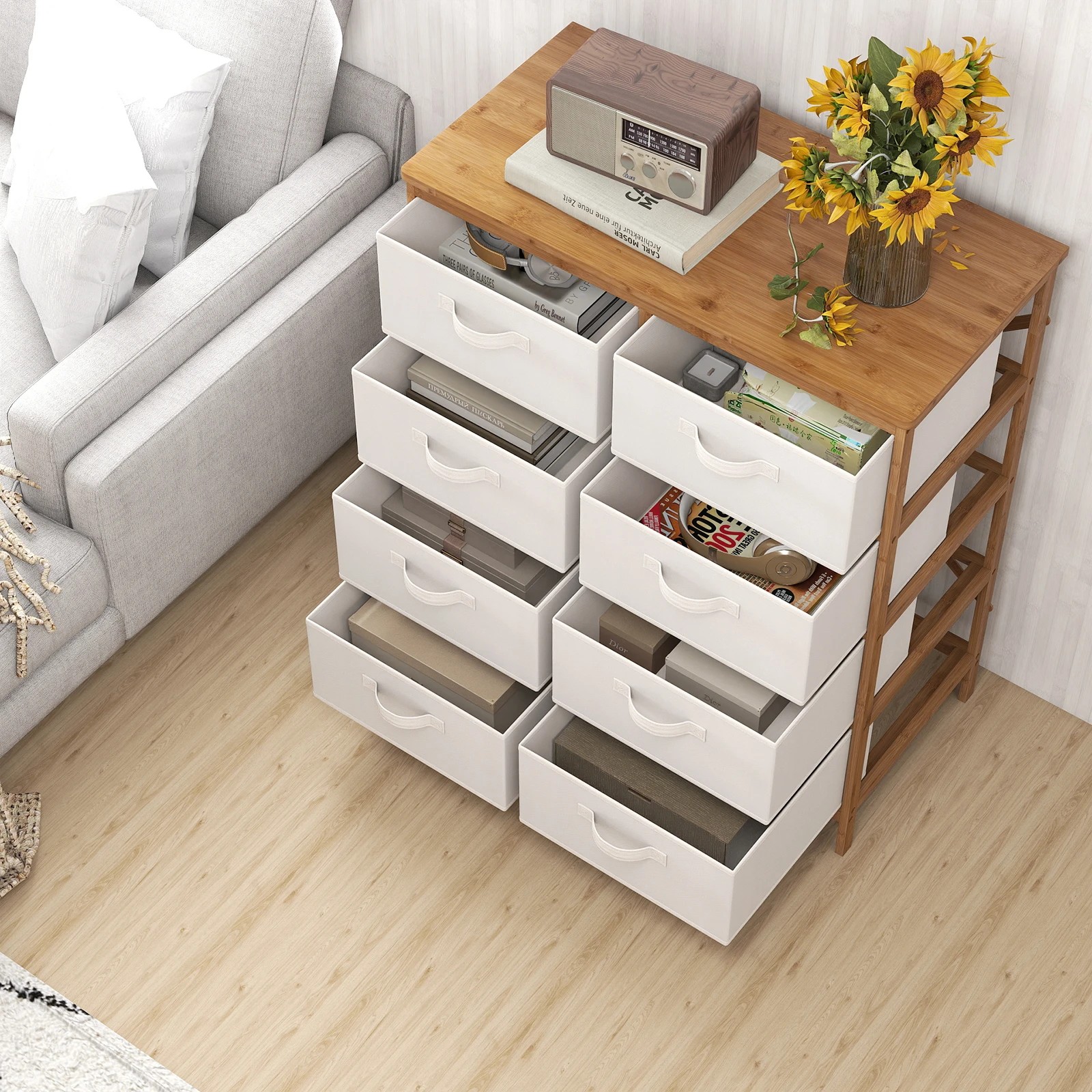 3 Costway 8-Drawer Dresser Bamboo Chest of Drawers Storage Tower Tallboy Console Table, 3 of 4