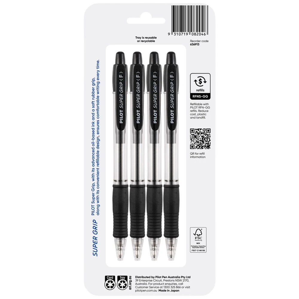 2 PILOT SuperGrip Retractable Ballpoint Fine 0.7mm Black 4 Pack, 2 of 8