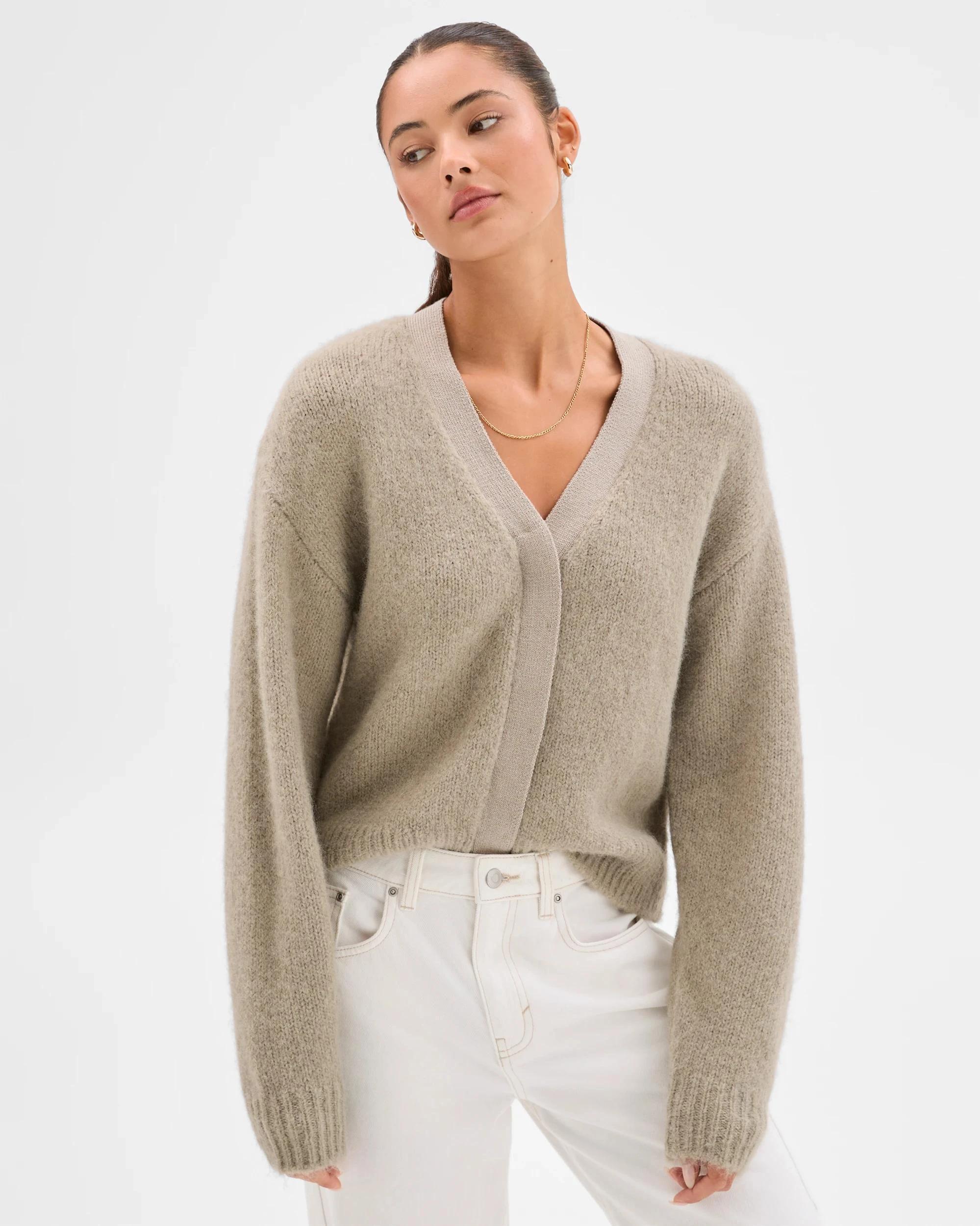 1 Lily Loves Contrast Bind Cardigan CHAMOIS TAN, 1 of 7