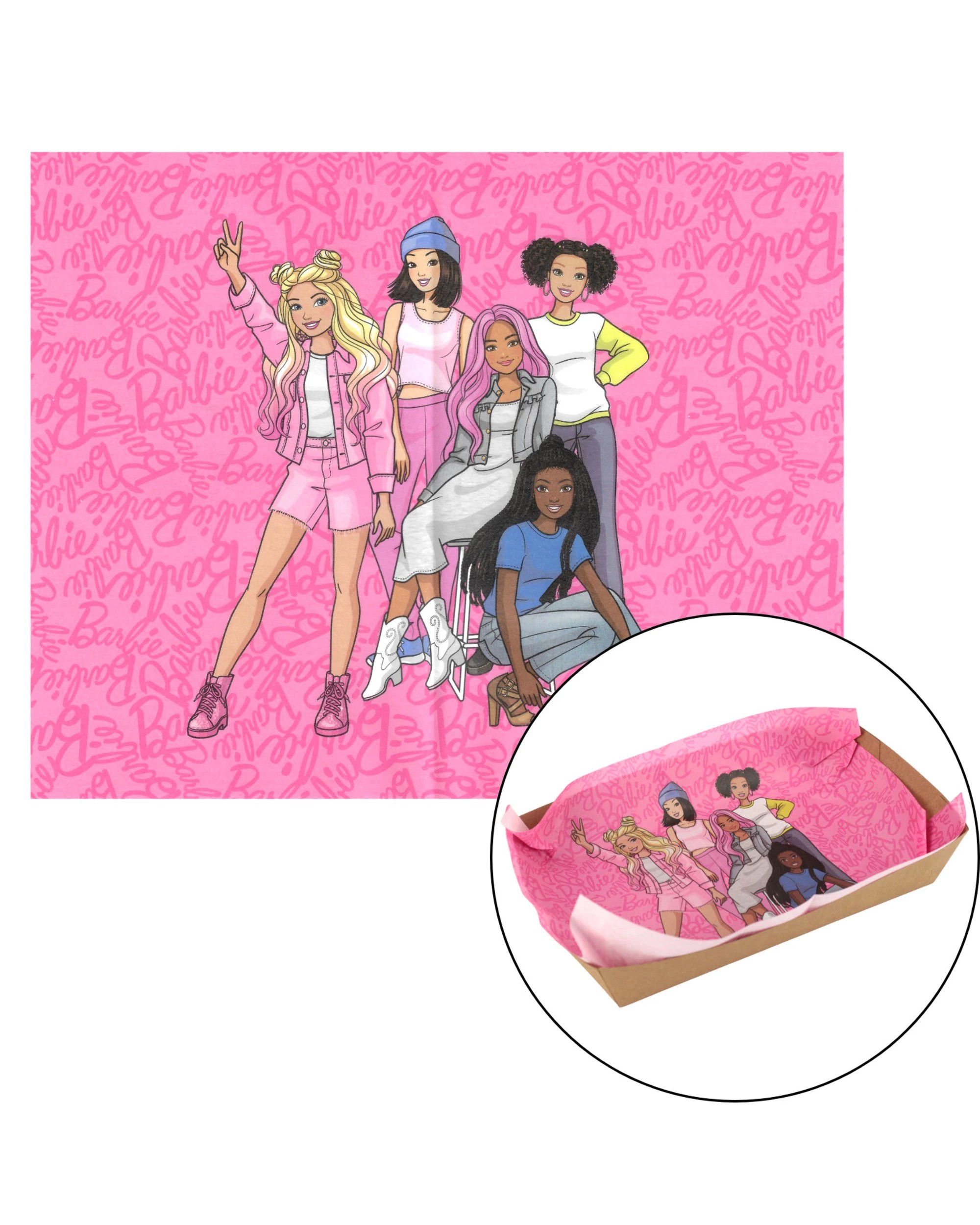 1 Design Group Barbie and Friends Grease Proof Paper Plate Tray Liners 8 Sheets, 1 of 5