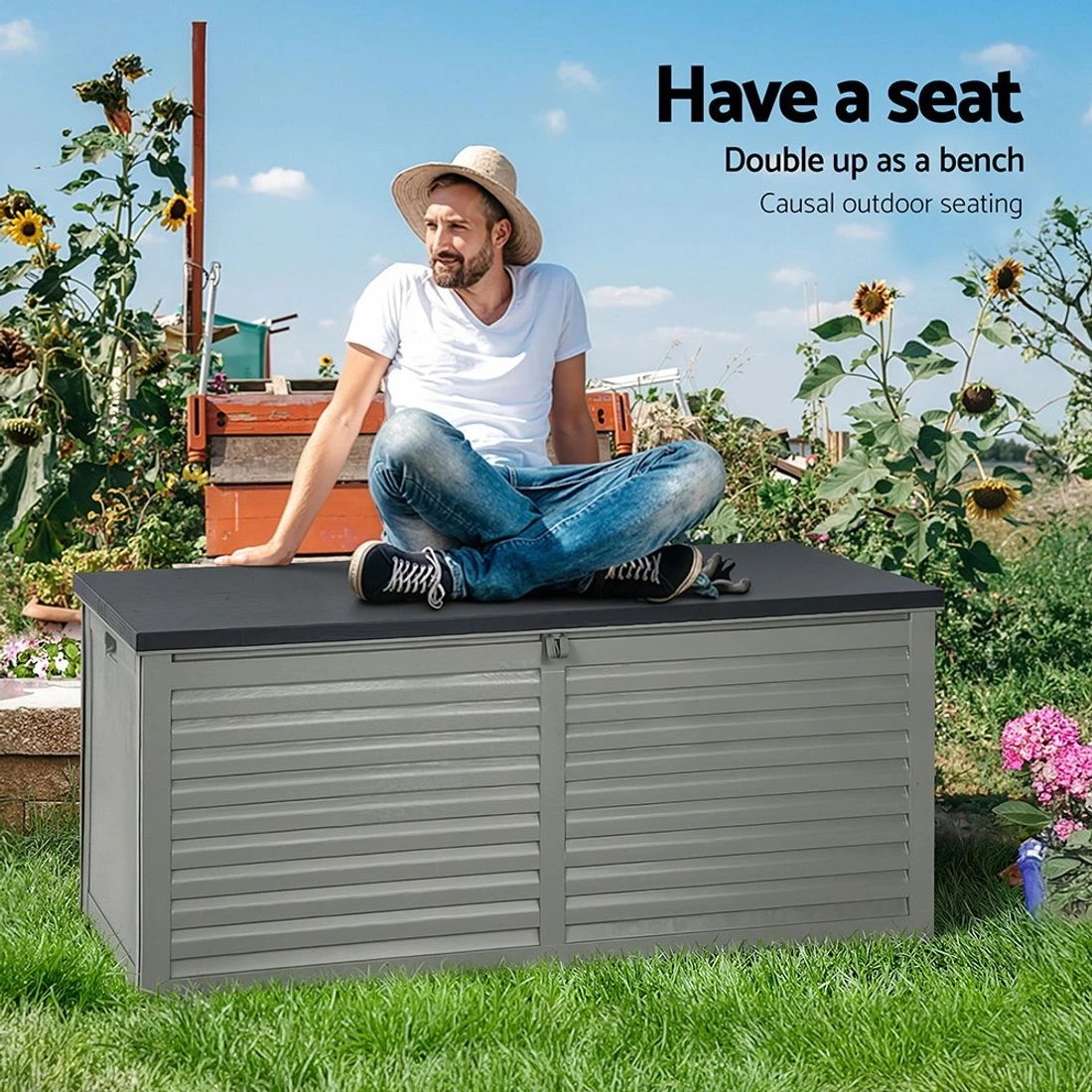 6 Gardeon Outdoor Storage Box 490L Container Lockable Garden Bench Tools Toy Shed - Black, 6 of 8