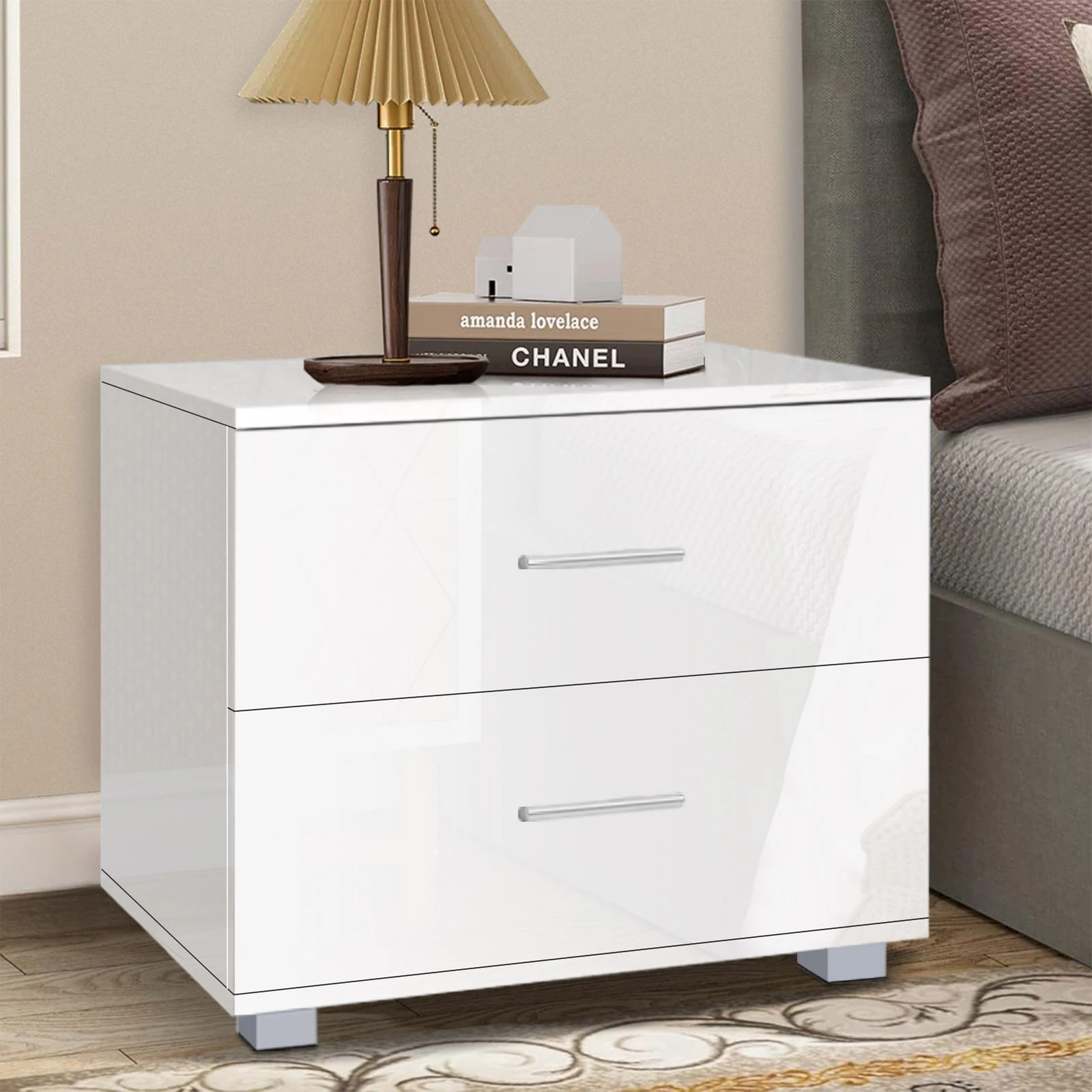 2 Alfordson Bedside Table Nightstand 4 Side High Gloss Side End Table - White, 2 of 10