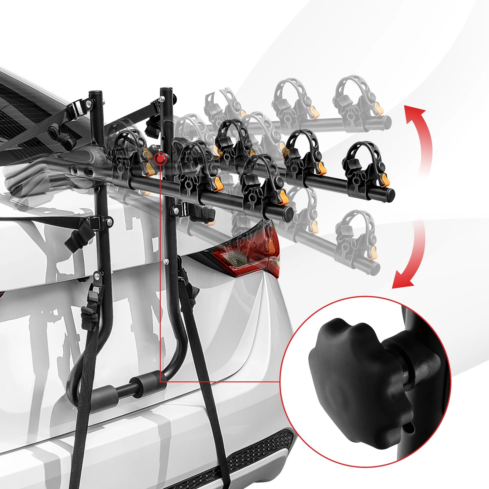5 Costway 3-Bike Trunk Mount Rack Trunk Bicycle Rack Carrier w/Adjustable Length & Angle - Black, 5 of 7