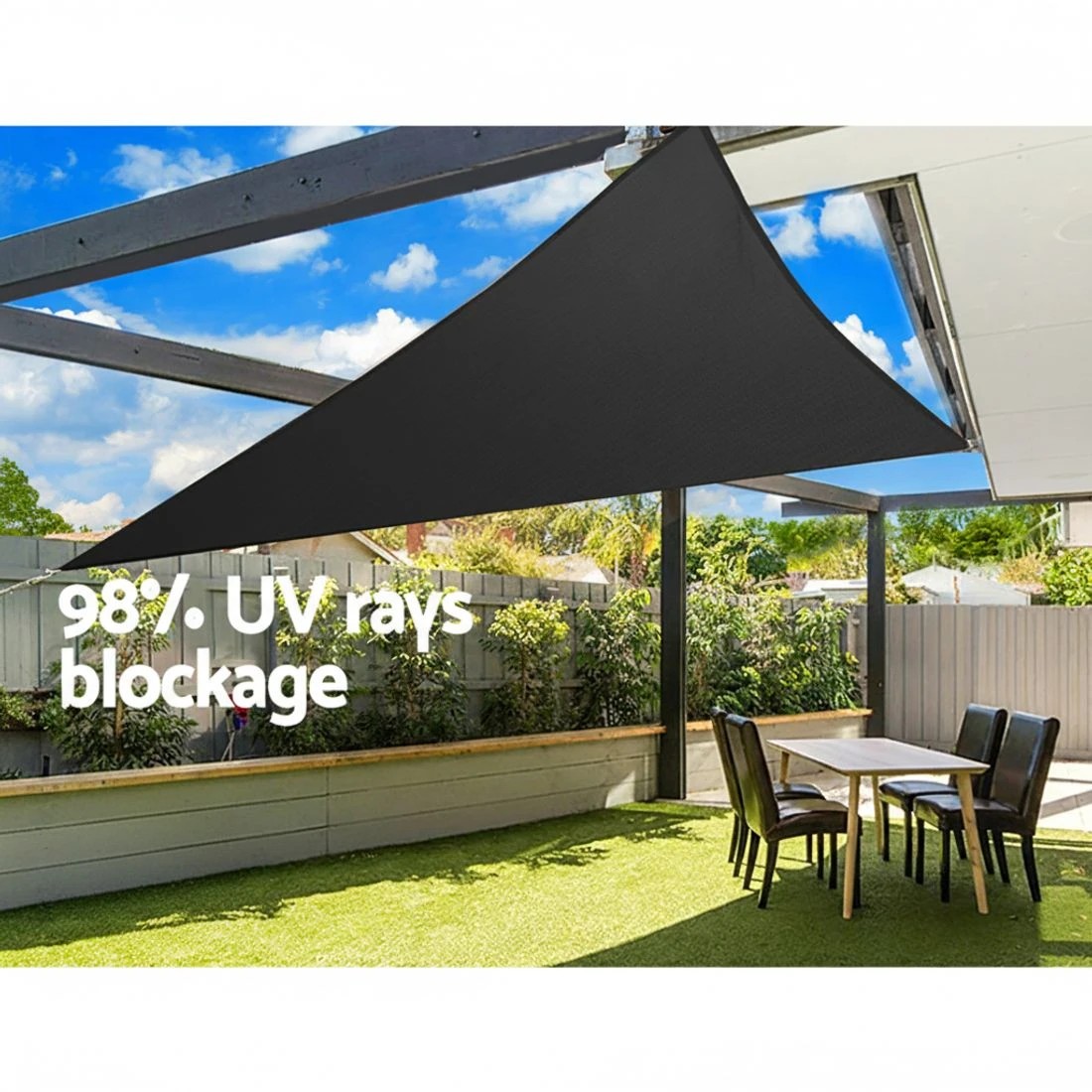 6 Instahut Shade Sail 5x5x5m Triangle 280GSM 98%   Shade Cloth - Black, 6 of 6