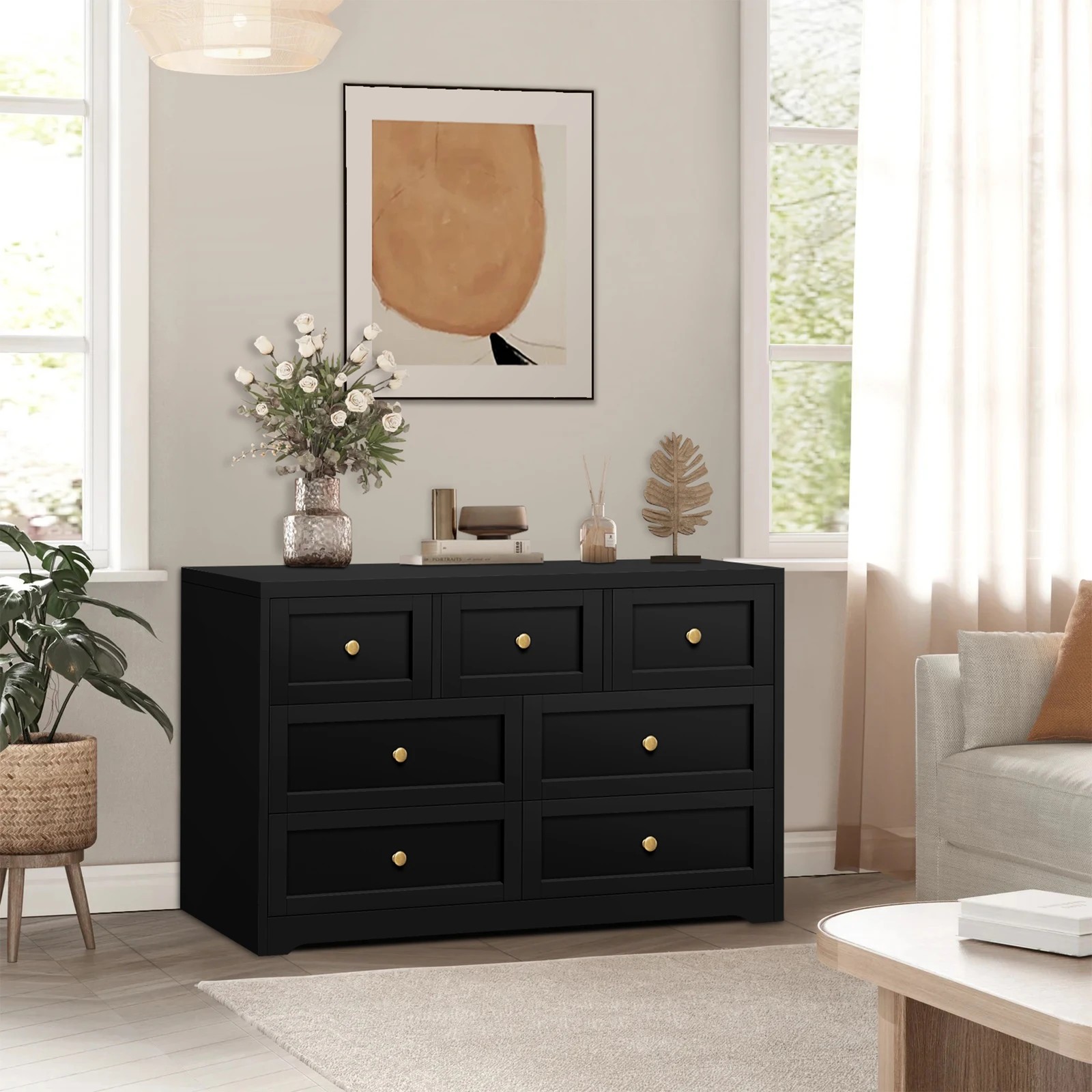 9 Alfordson 7 Chest of Drawers 2x Bedside Table Hamptons Bedroom Storage - Black, 9 of 10