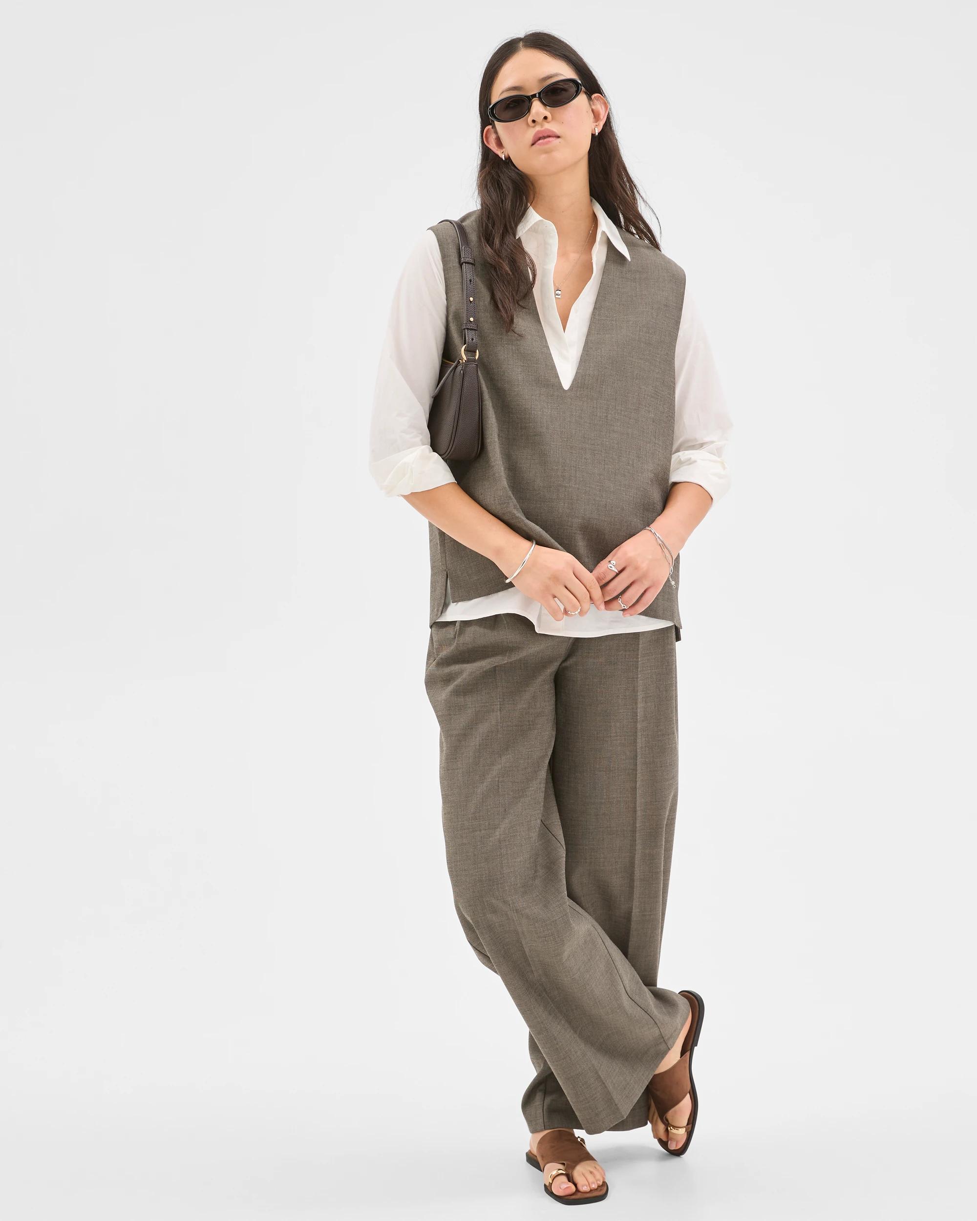 2 Preview Sleeveless Deep V-Neck Tailored Vest DARK CHOCOLATE MELANGE, 2 of 6