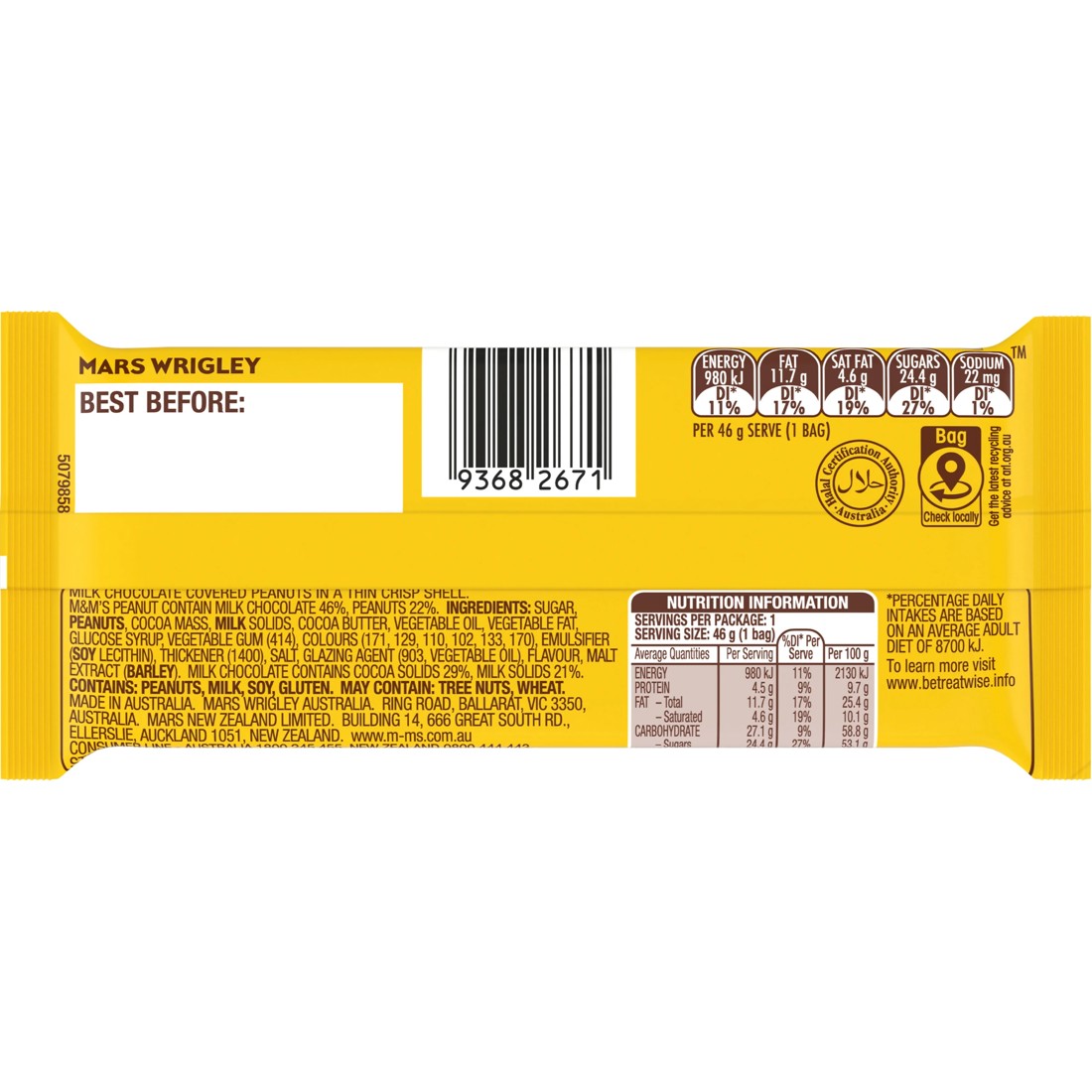 2 M&M's Peanut Milk Chocolate Singles Bag 46g, 2 of 6