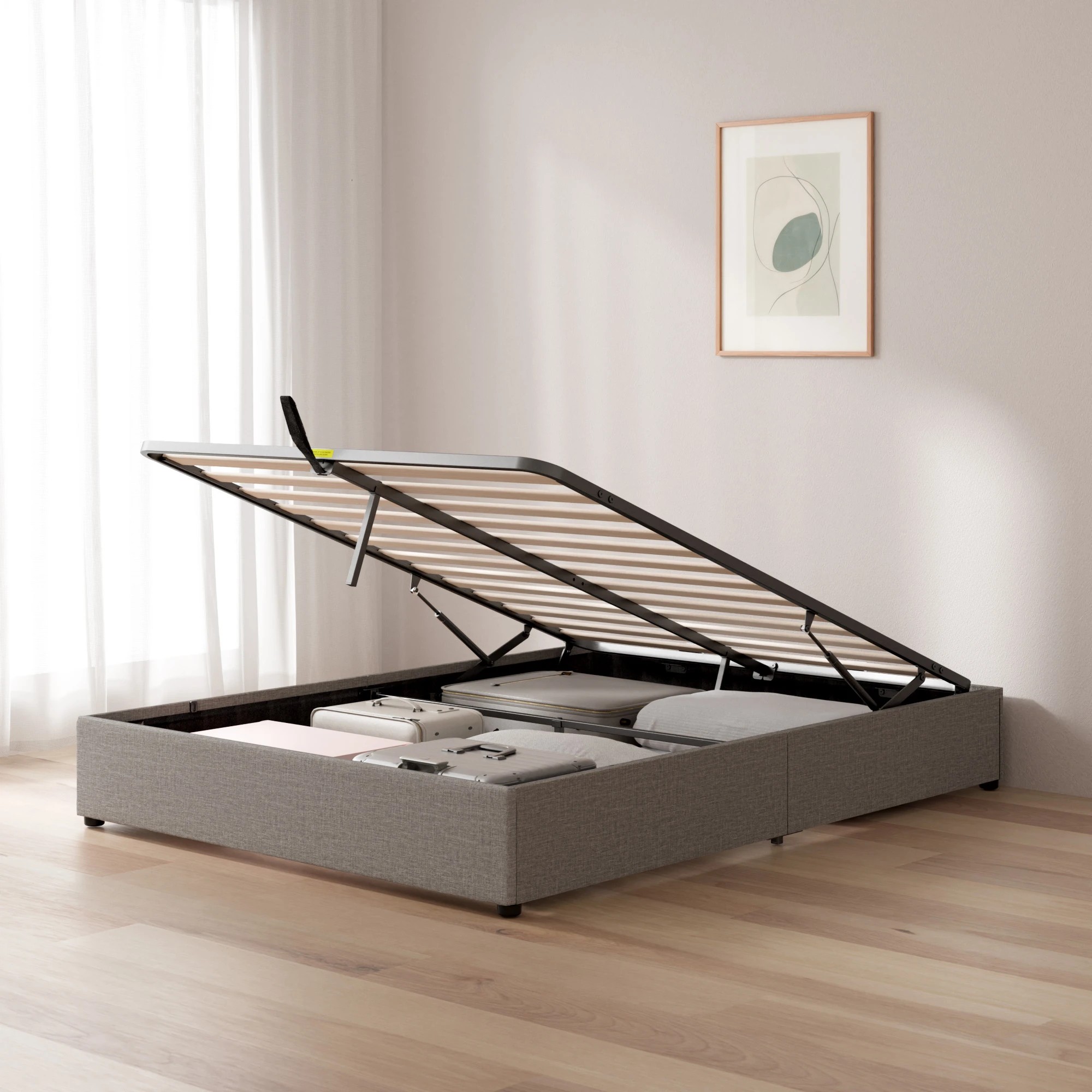 6 Queen Bed Zora Gas Lift Bed Base - Grey, 6 of 10