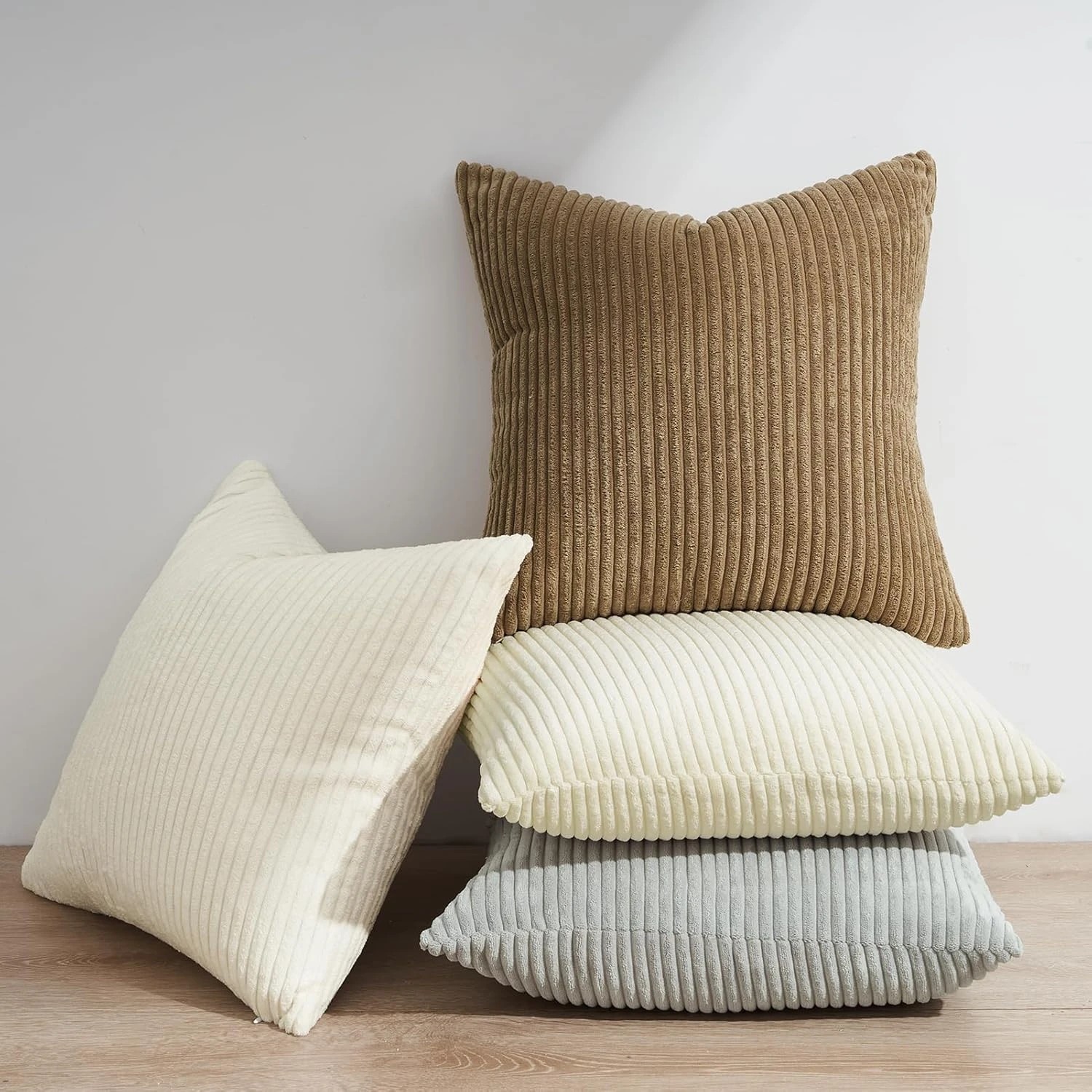 2 Gioia Casa 4-Pack Corduroy Velvet Cushion Covers 45x45cm - Beige, 2 of 4