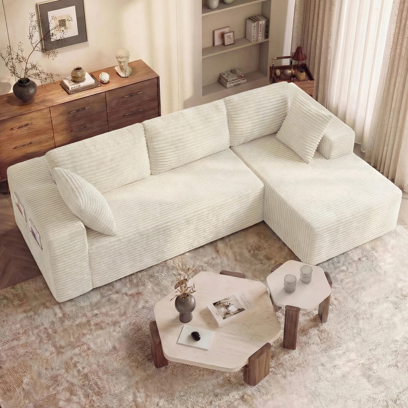 3 Advwin 277cm L Shape Convertible Modular Sectional Couch - Beige, 3 of 7