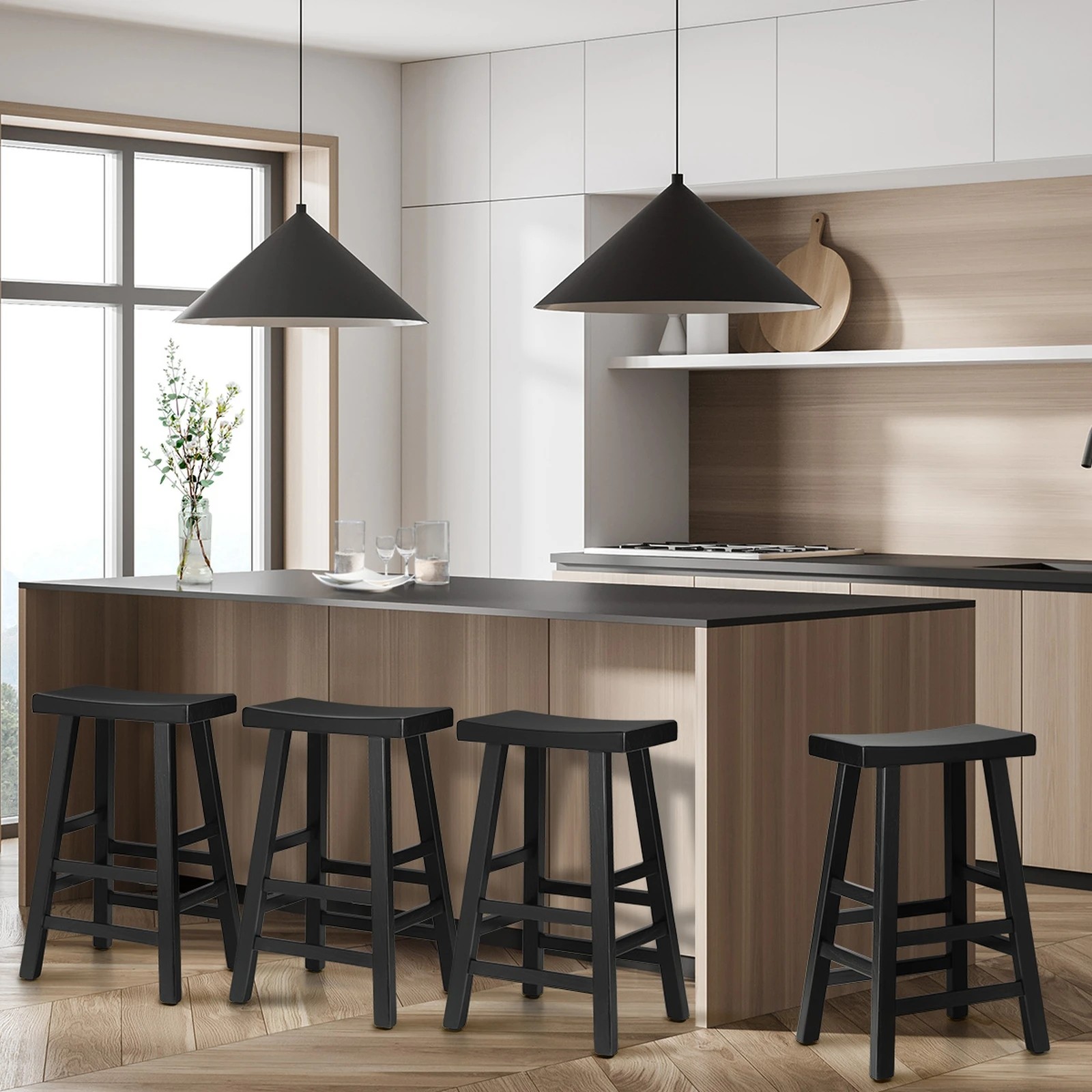 3 Oikiture 4x Bar Stools Kitchen Stool Wooden Counter Chairs Barstools
 - Black, 3 of 10