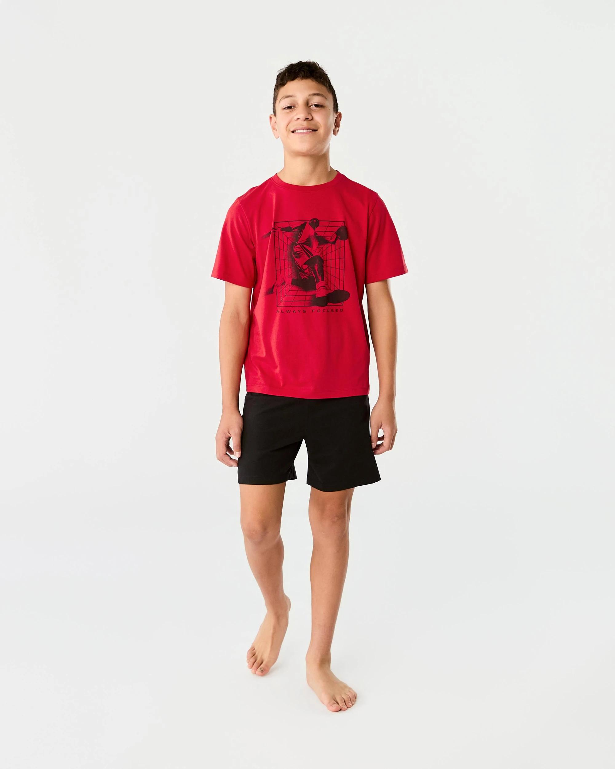 3 Short Sleeve Knit Pyjama Set Red Bball, 3 of 10