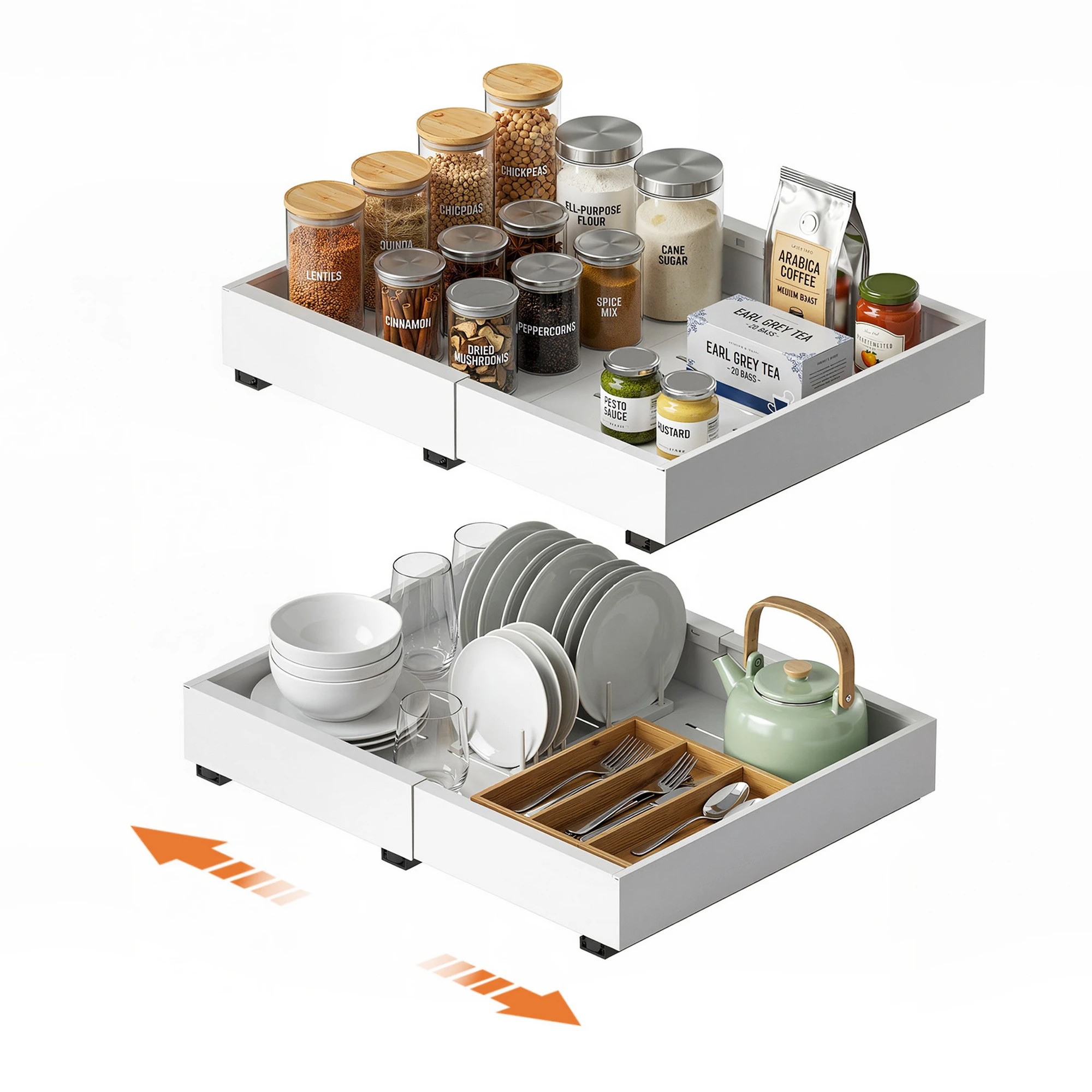 1 Artiss 2 Pack Pull Out Drawers for Cabinets Expandable Cabinet Organizer - White, 1 of 8