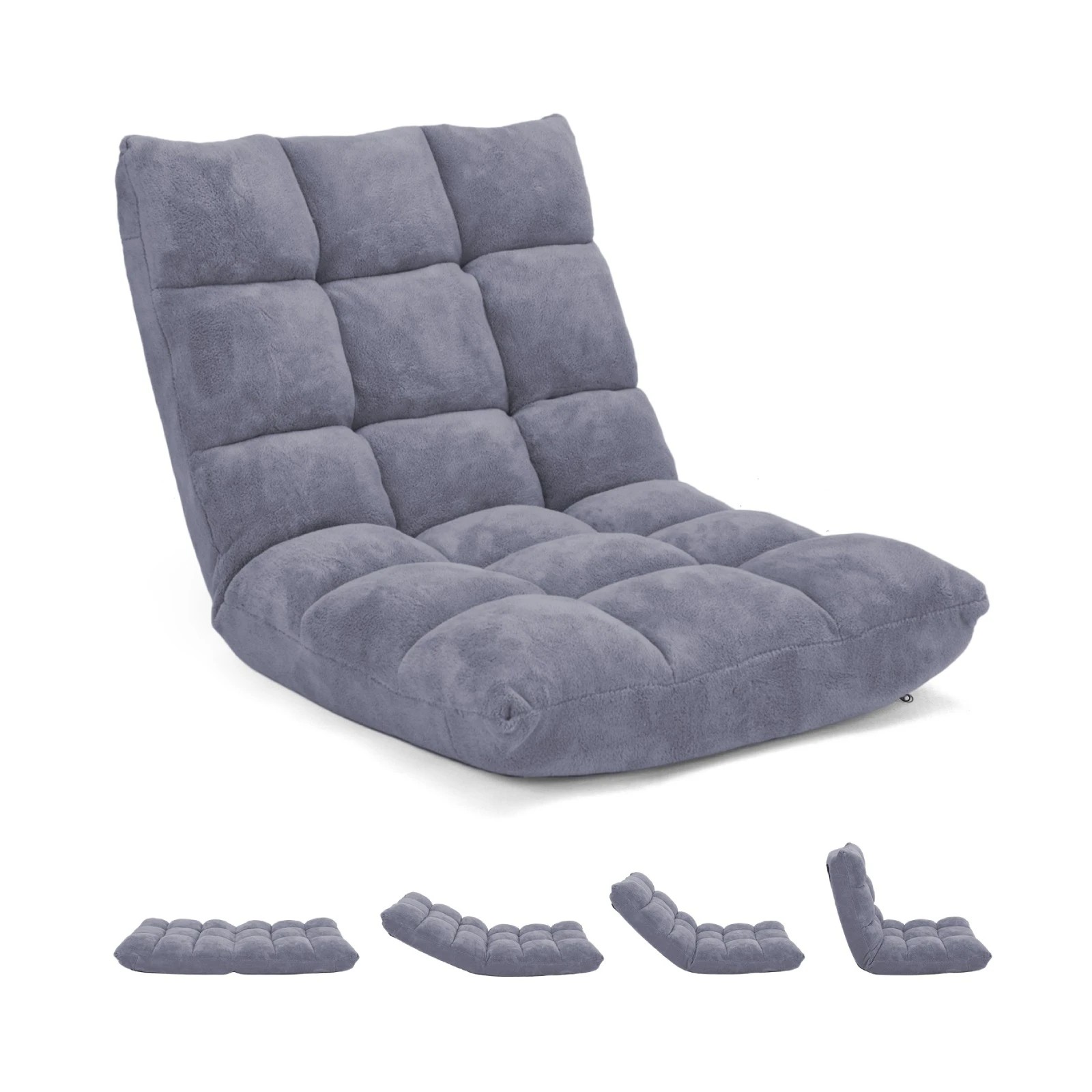 9 Costway Adjustable Floor Chair Lazy Sofa Velvet Lounge Recliner Grey, 9 of 9