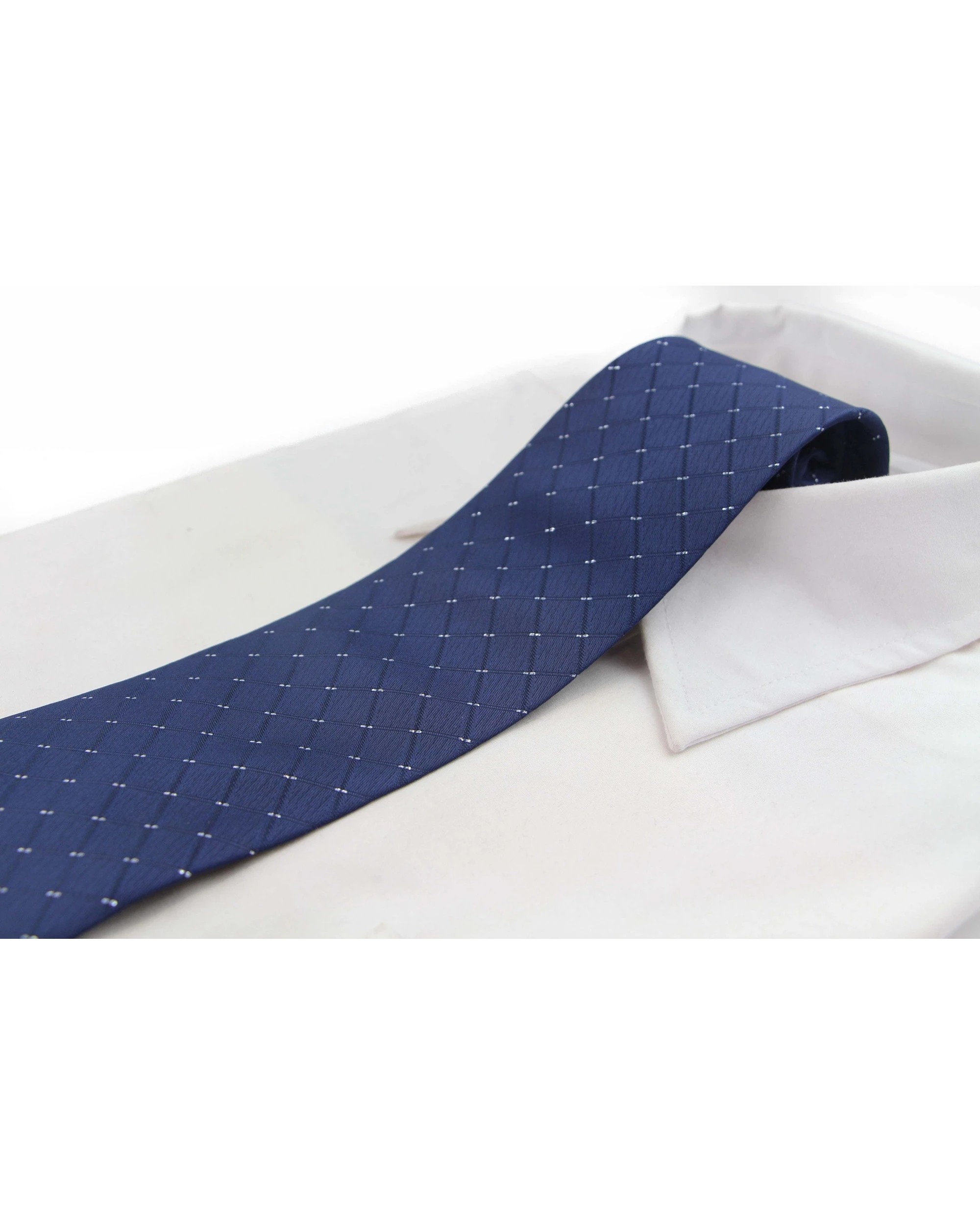 1 Zasel Mens Navy Cubed & Striped 8cm Patterned Neck Tie, 1 of 2