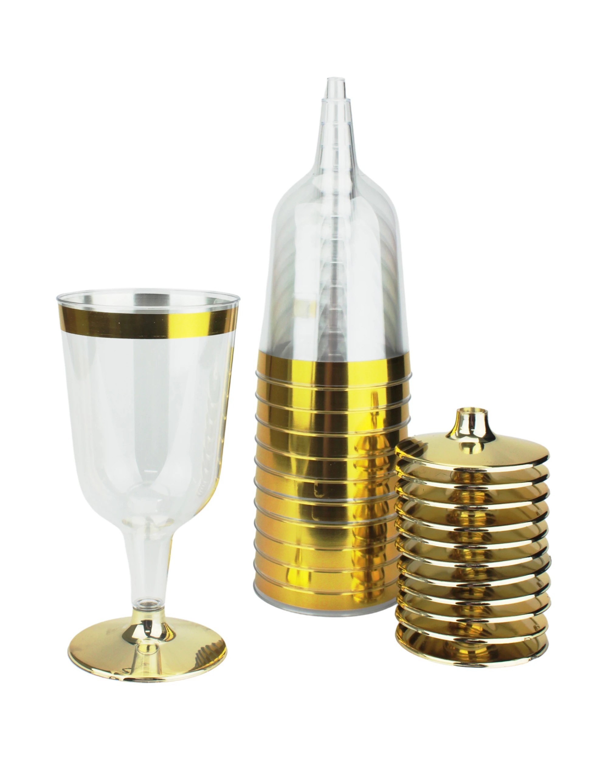 1 Fun Time Gold Trim Plastic Wine Glasses 175ml Pack of 12 - Gold, Clear, 1 of 3