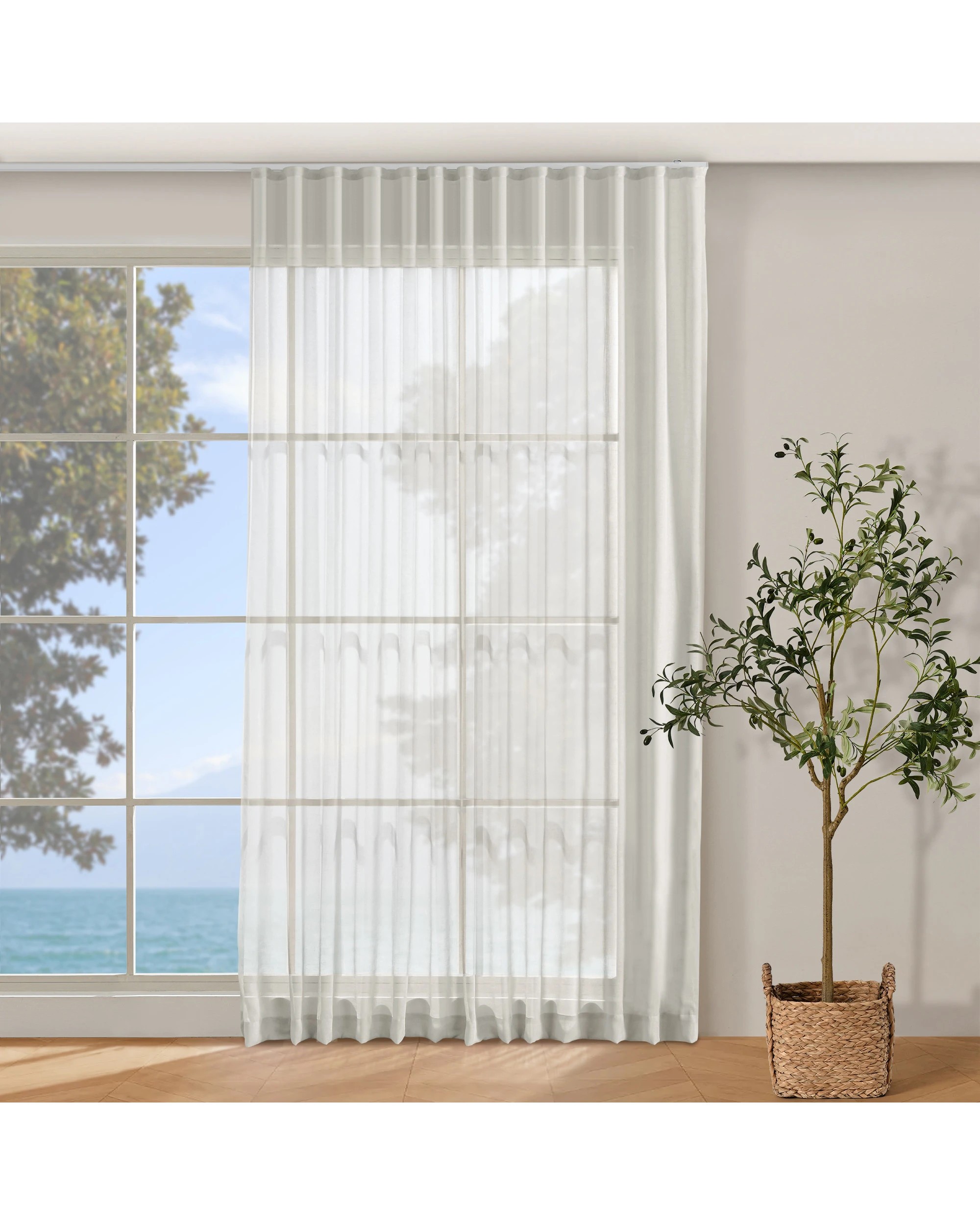 1 Cadence & Co. Kirra Sheer S-Fold Curtain 630x280cm - Fits 360cm Track - White, 1 of 4