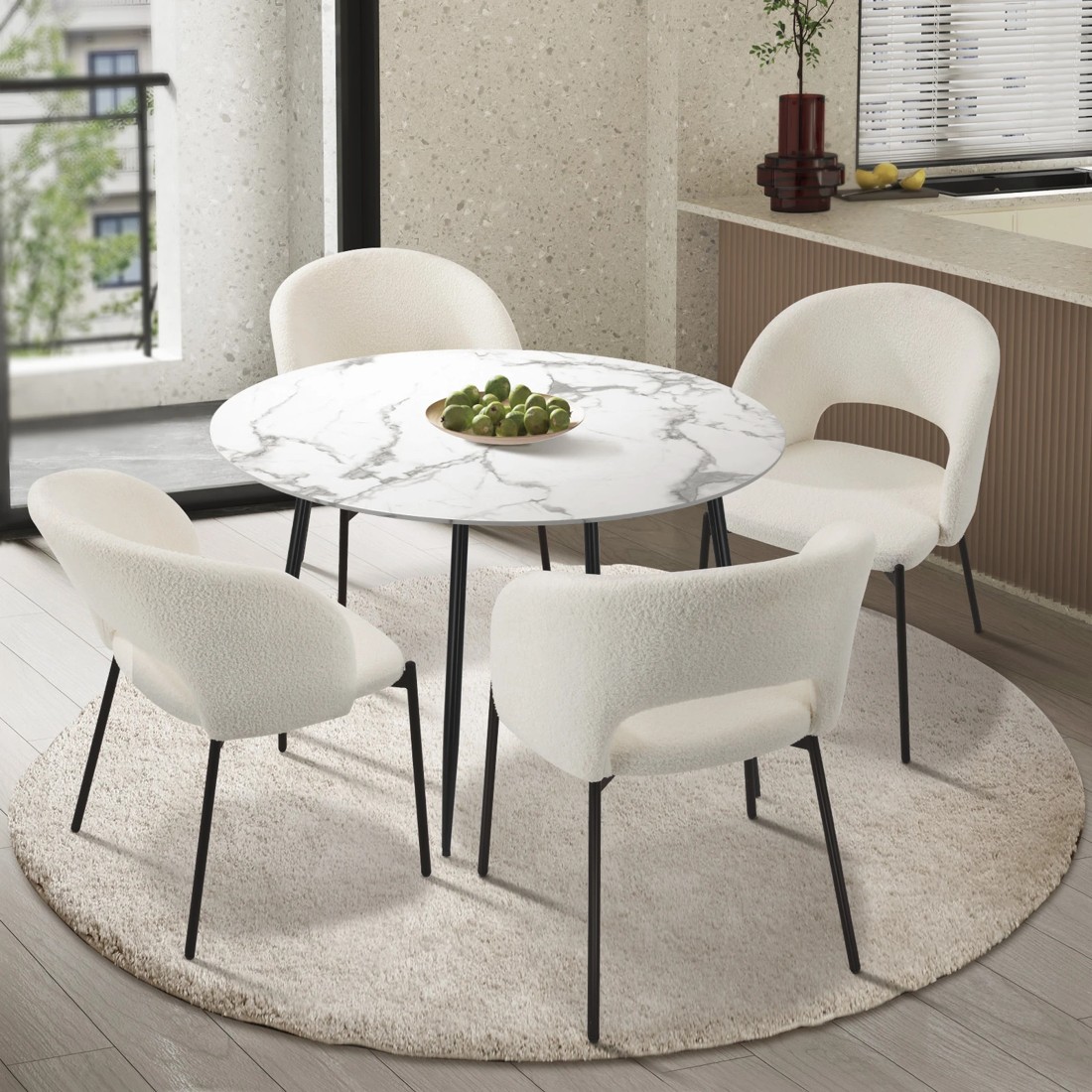 2 Oikiture 110cm Round Dining Table With 4pcs Dining Chairs Sherpa
 - Multi, 2 of 10