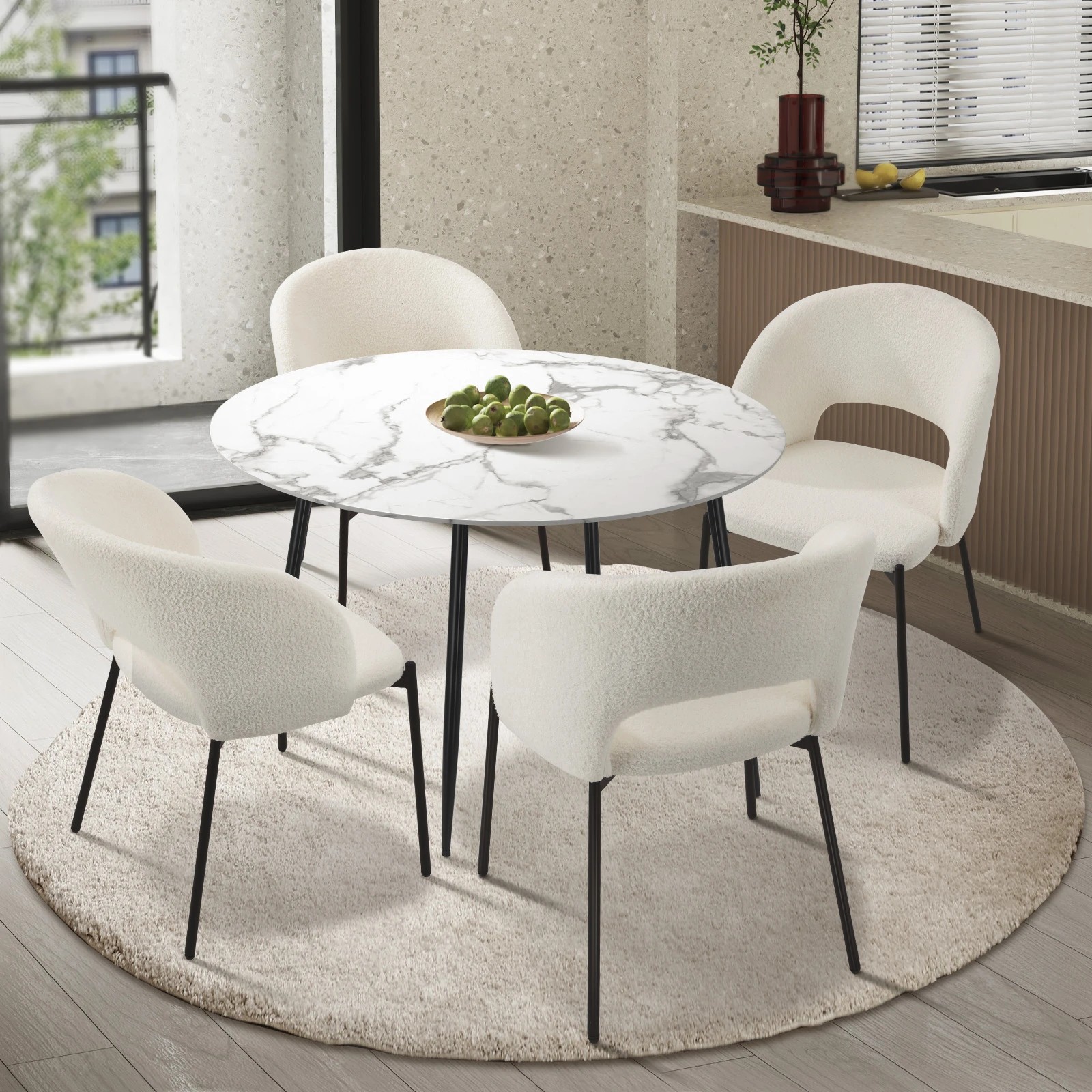 2 Oikiture 110cm Round Dining Table With 4pcs Dining Chairs Sherpa
 - Multi, 2 of 10