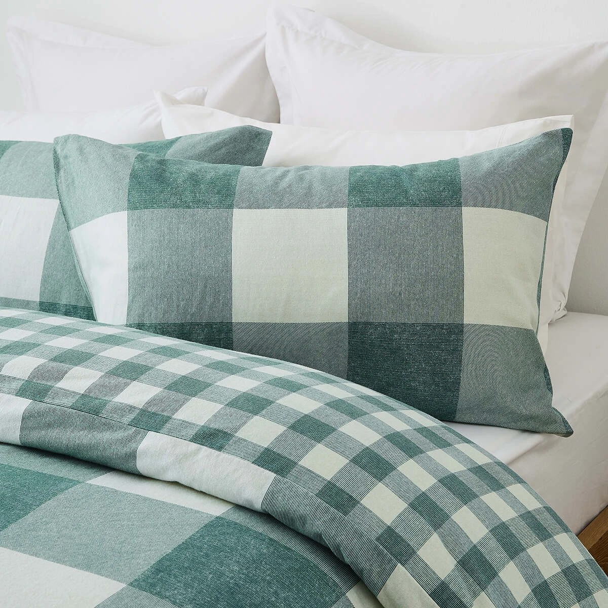 3 Check Flannelette Cotton Reversible Quilt Cover Set - Double Bed, Green, 3 of 7